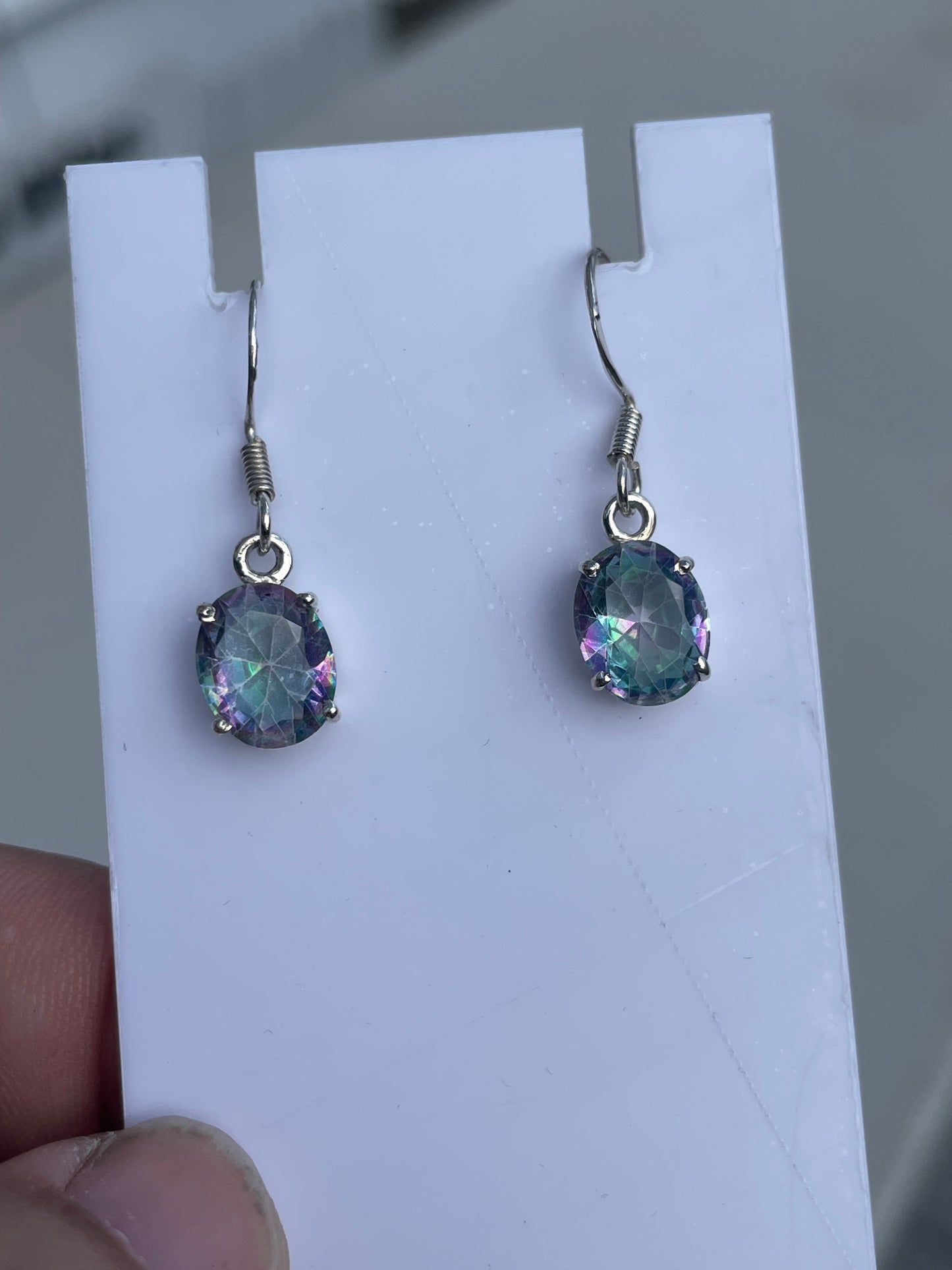 925 Sterling Silver Oval Mystic Topaz Drop Earrings