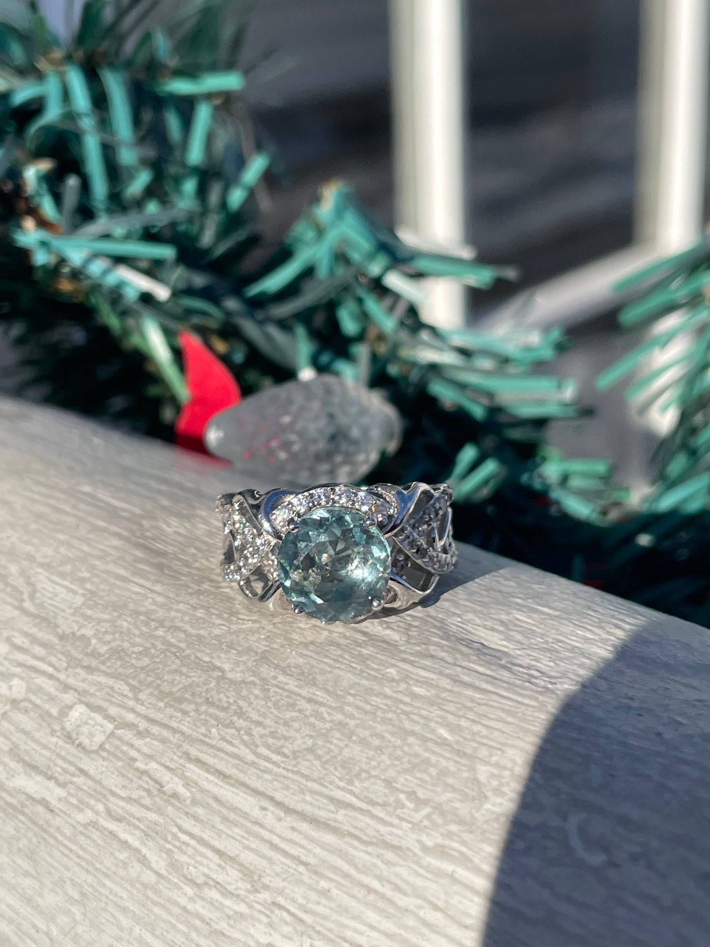 925 Sterling Silver Simulated Green Amethyst & Cz Statement Ring Size 6.5