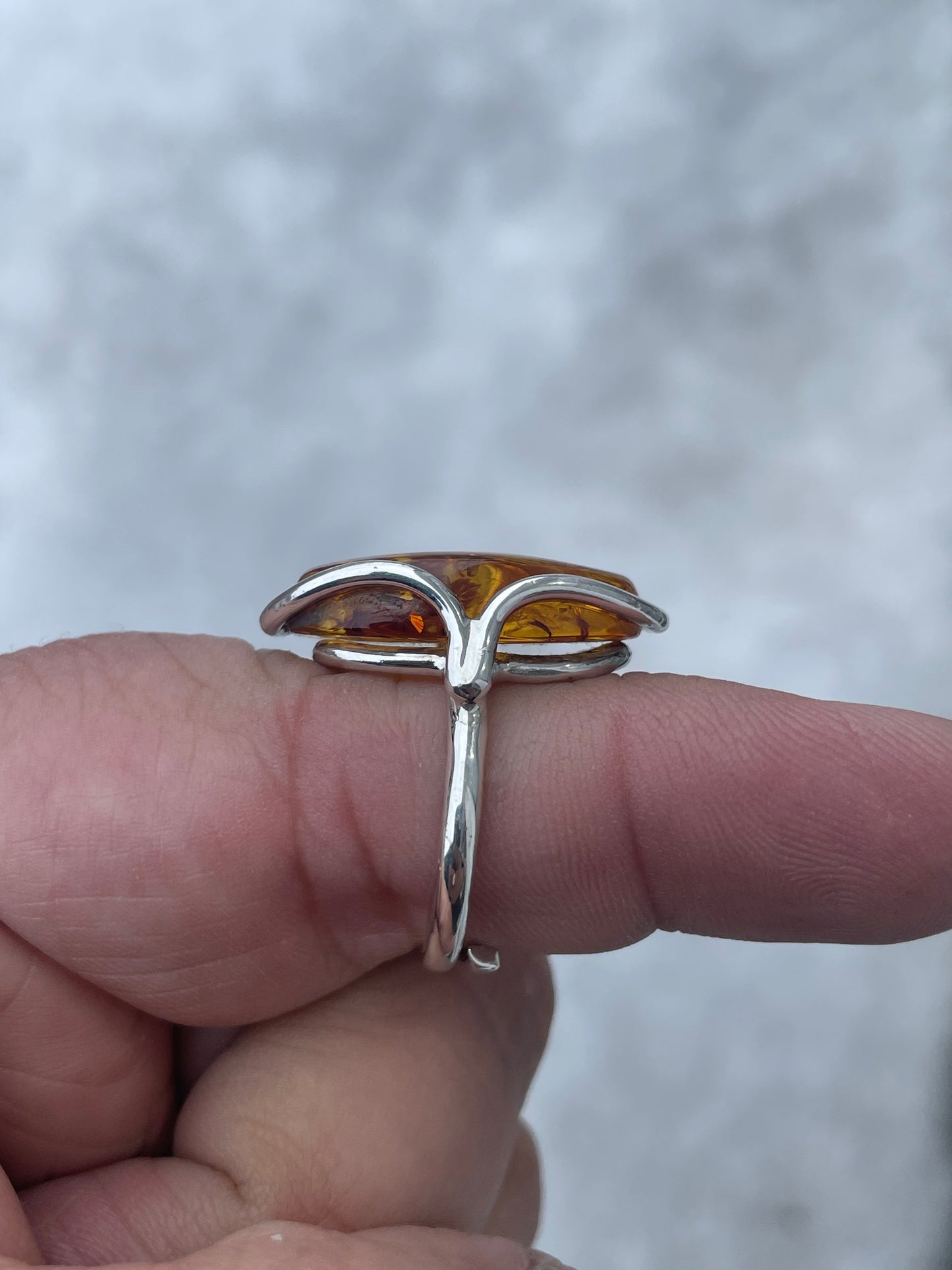 925 Sterling Silver Amber Handmade Ring Open Size