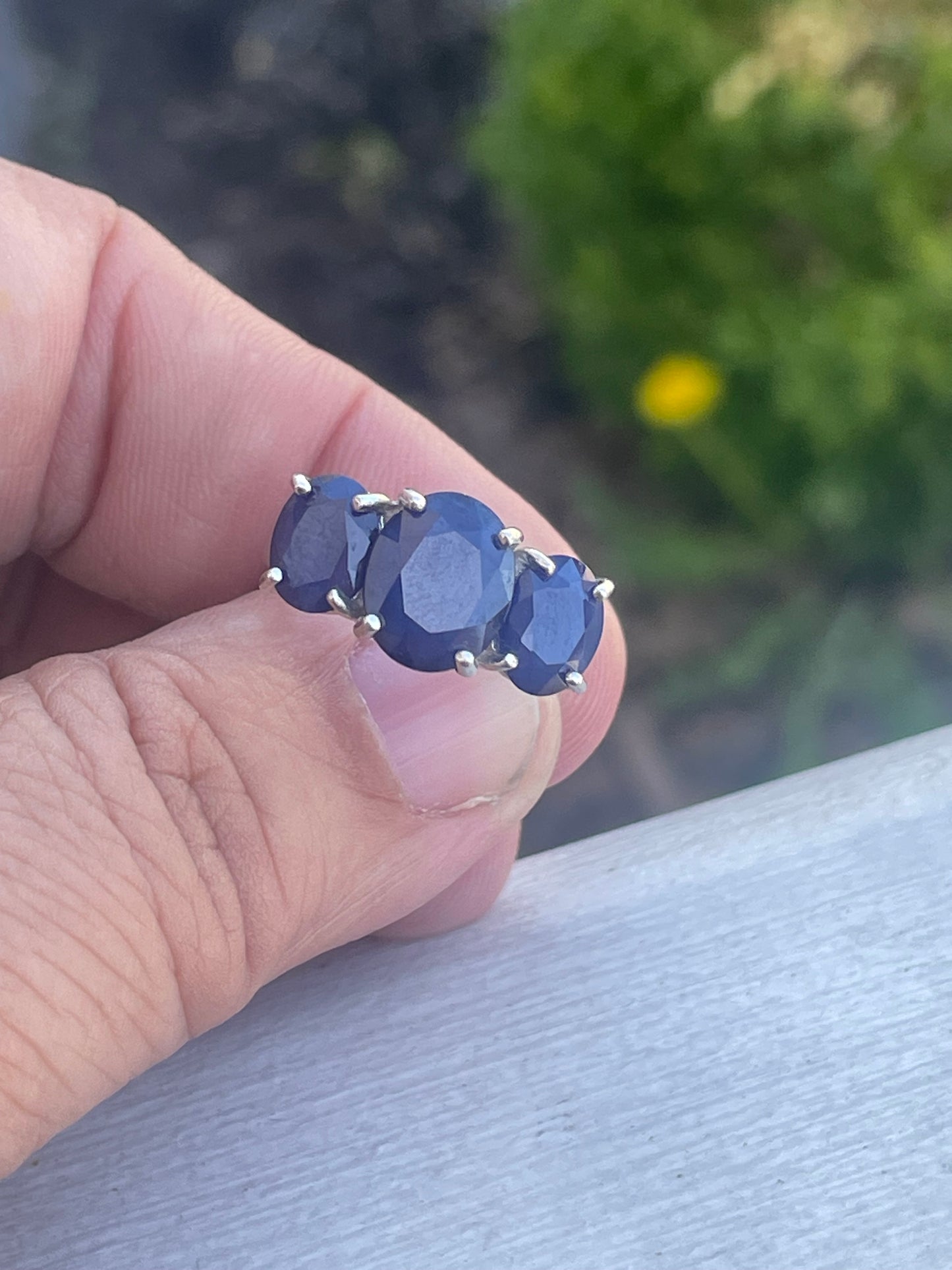 Natural Sapphire Past Present Future 925 Sterling Silver Ring Size 7