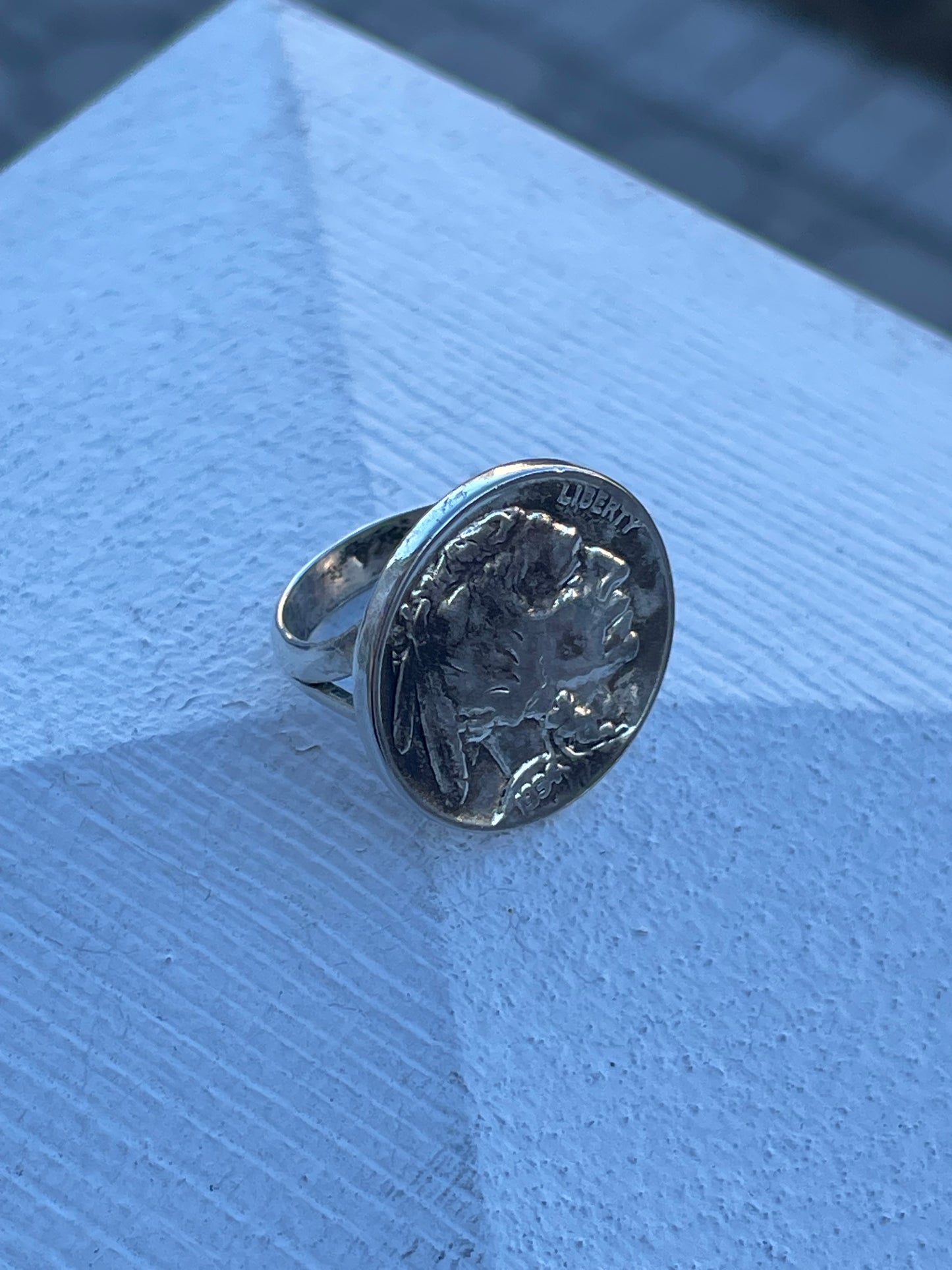 925 Sterling Silver 1934 Buffalo Nickel Coin Ring Size 5