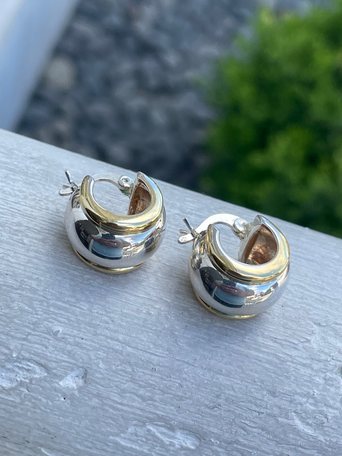 925 Sterling Silver 2tone Vermeil Thick Huggie Hoop Earrings
