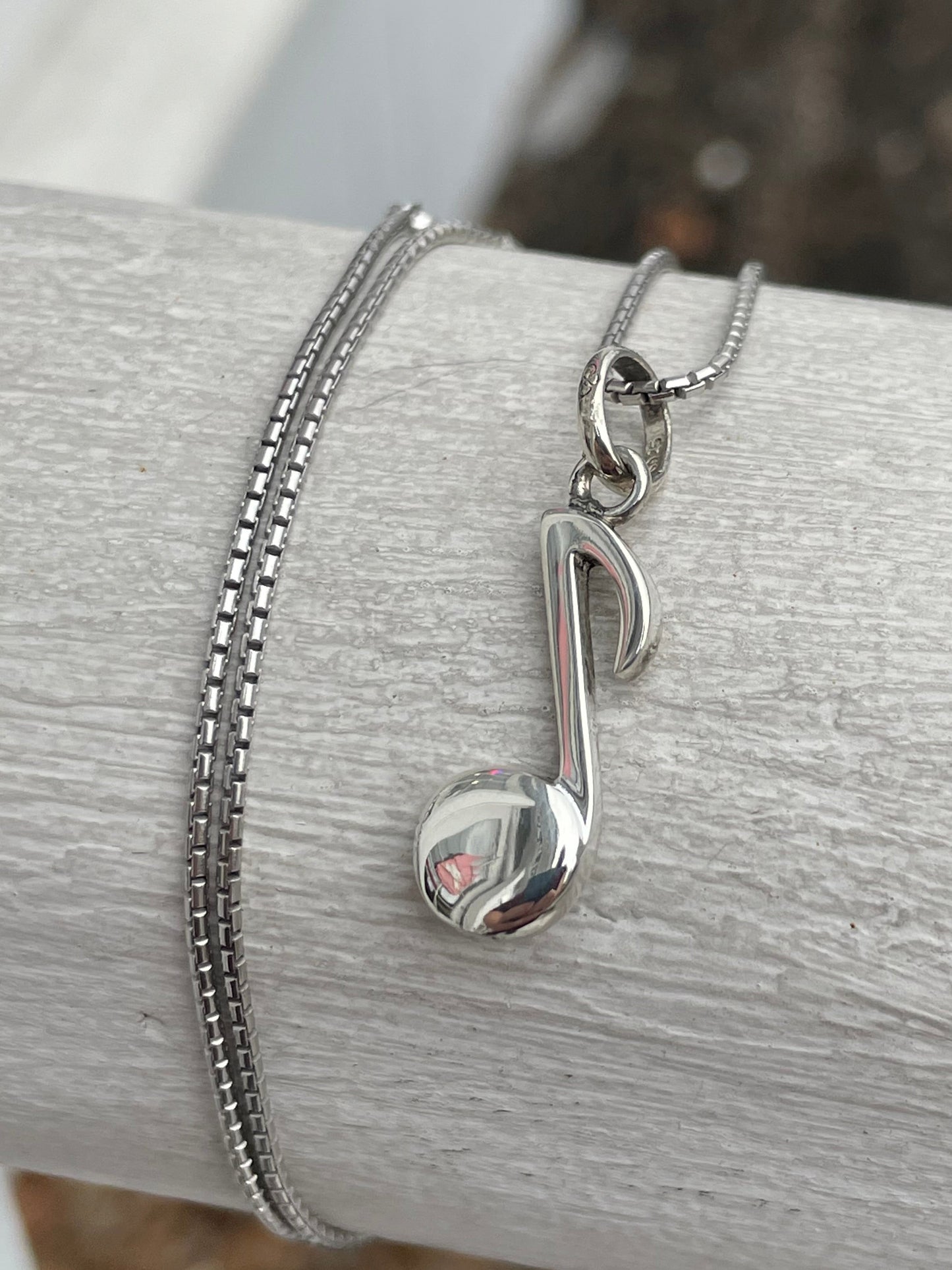 925 Sterling Silver Musical Note Necklace 18”