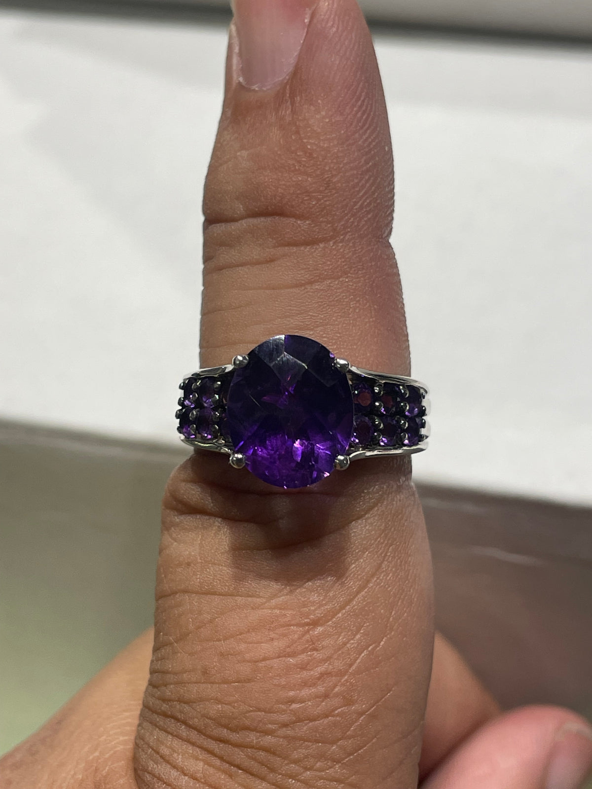 Designer BBJ Oval Amethyst Solitaire Cluster Band Ring Size 9