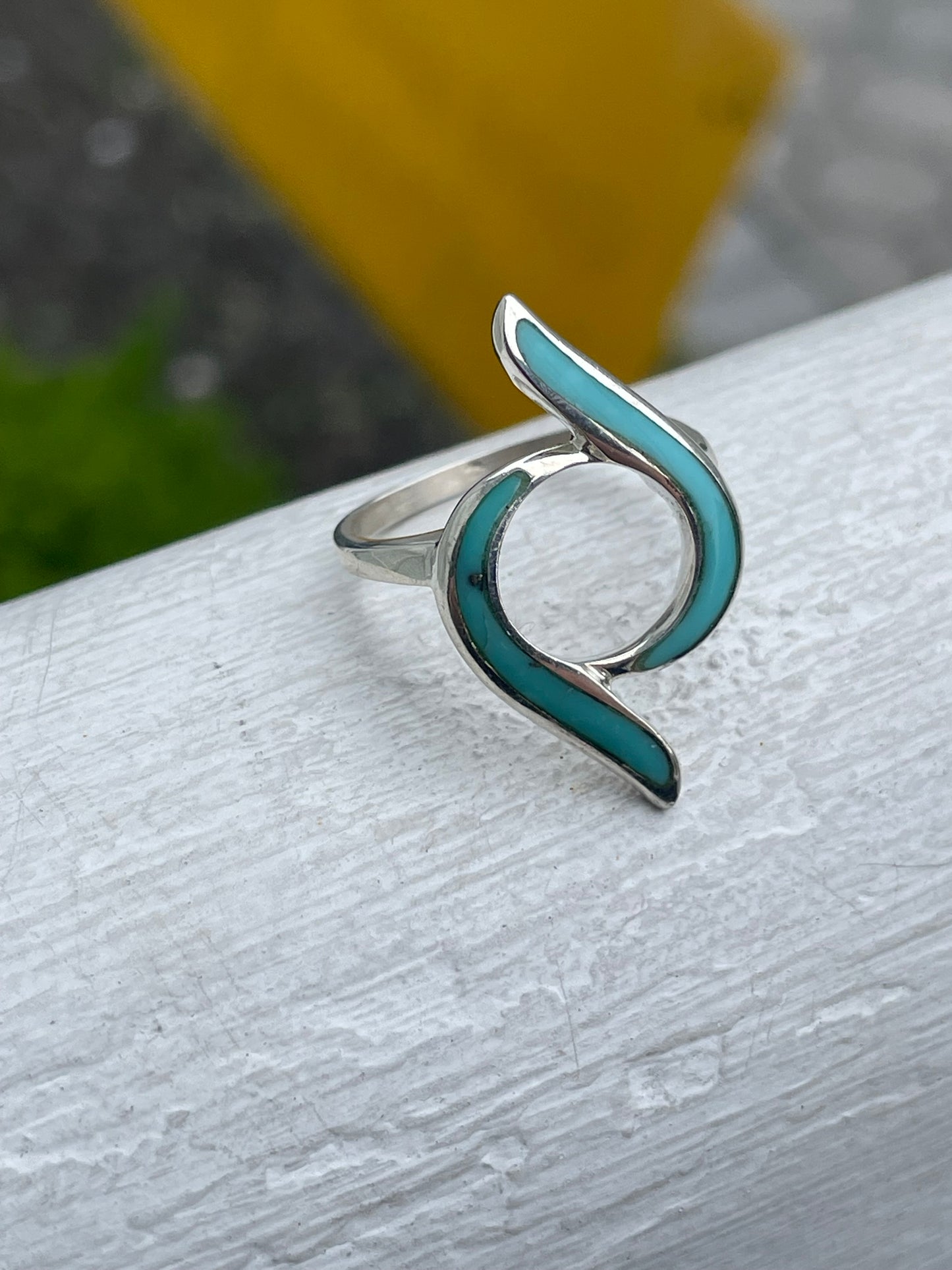 925 Sterling Silver Open Swirl Turquoise Ring Size 8