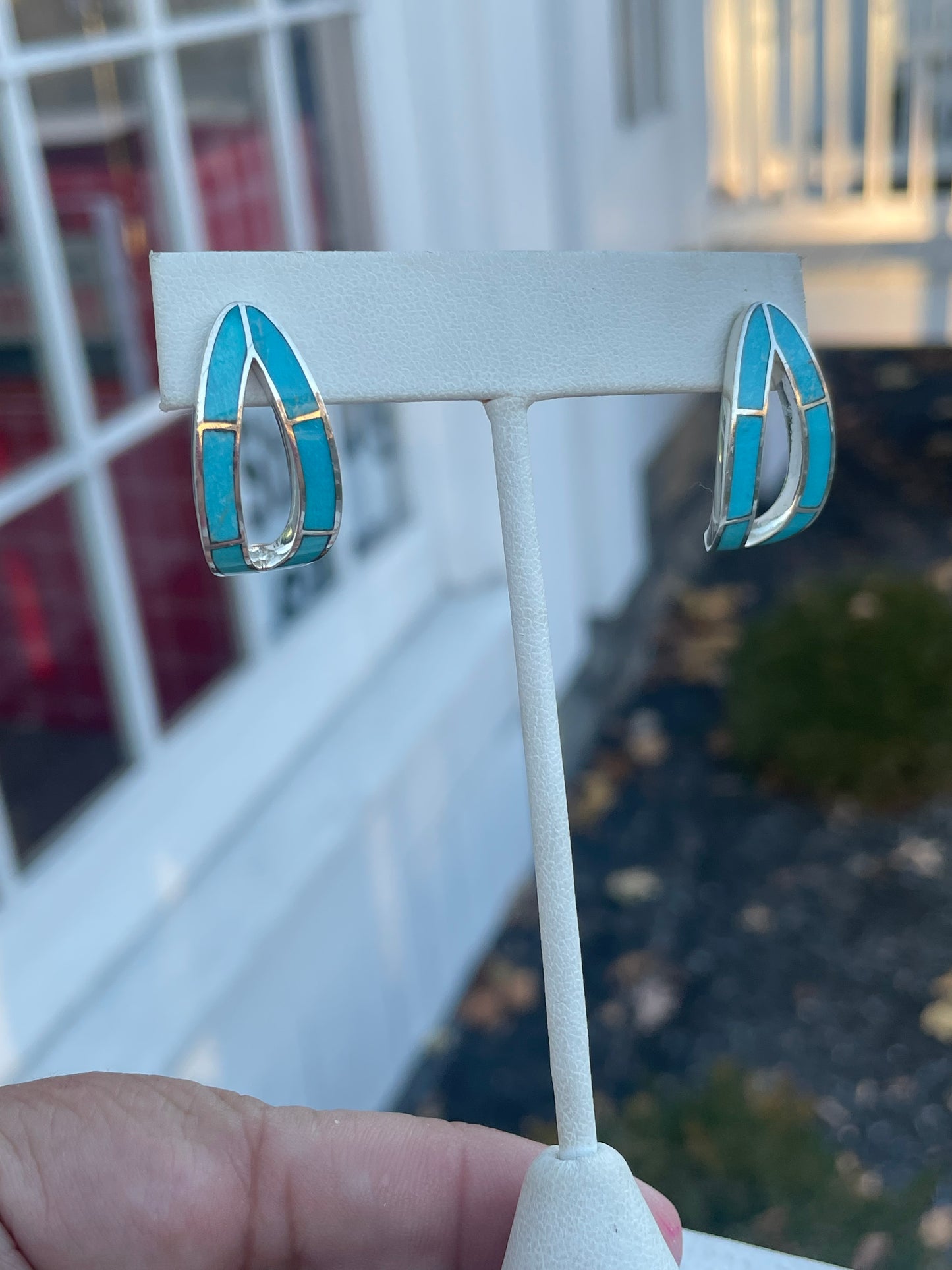 925 Sterling Silver Oblong Turquoise Stud Earrings