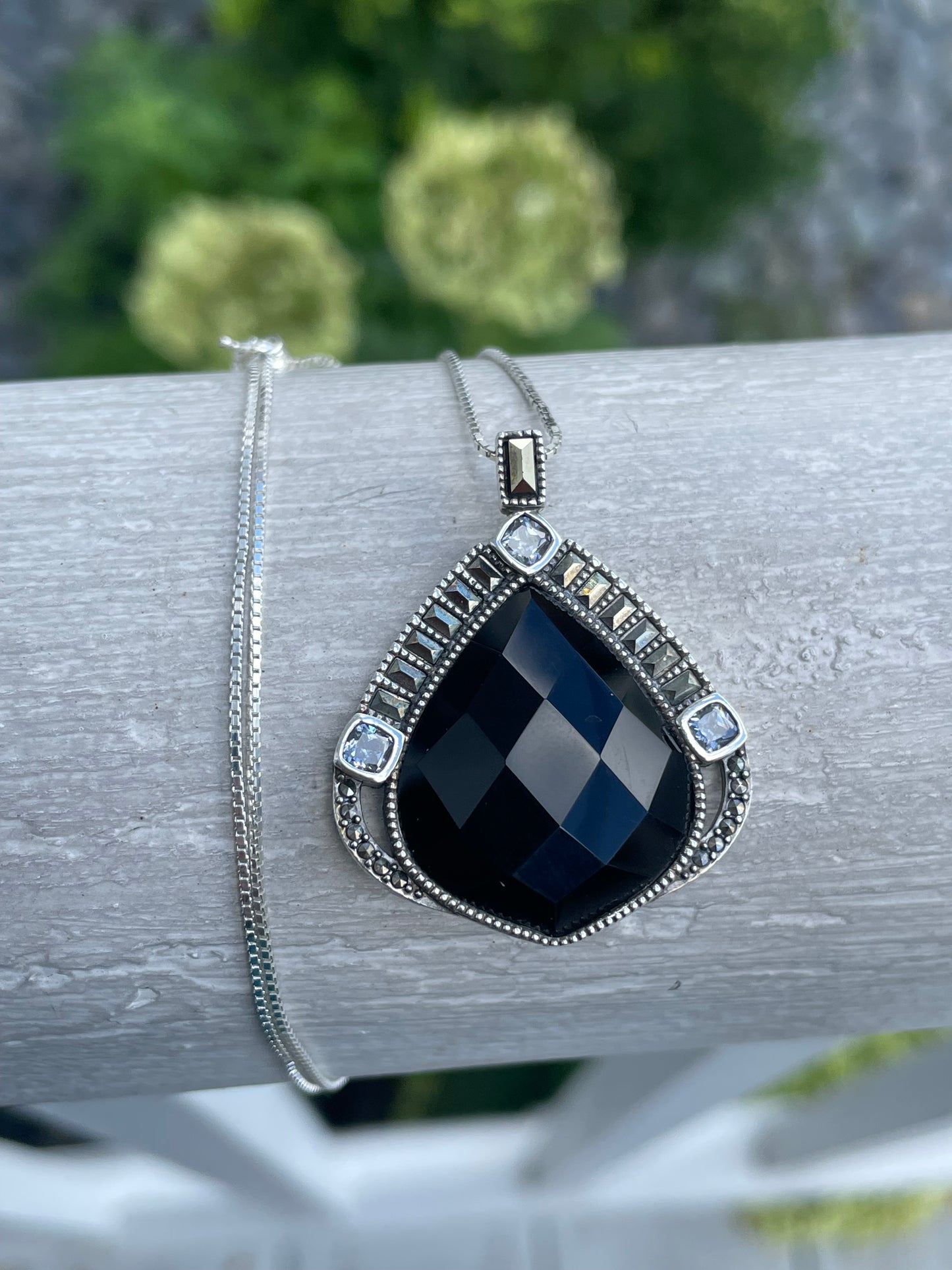 Designer Judith Jack Onyx & Marcasite Necklace