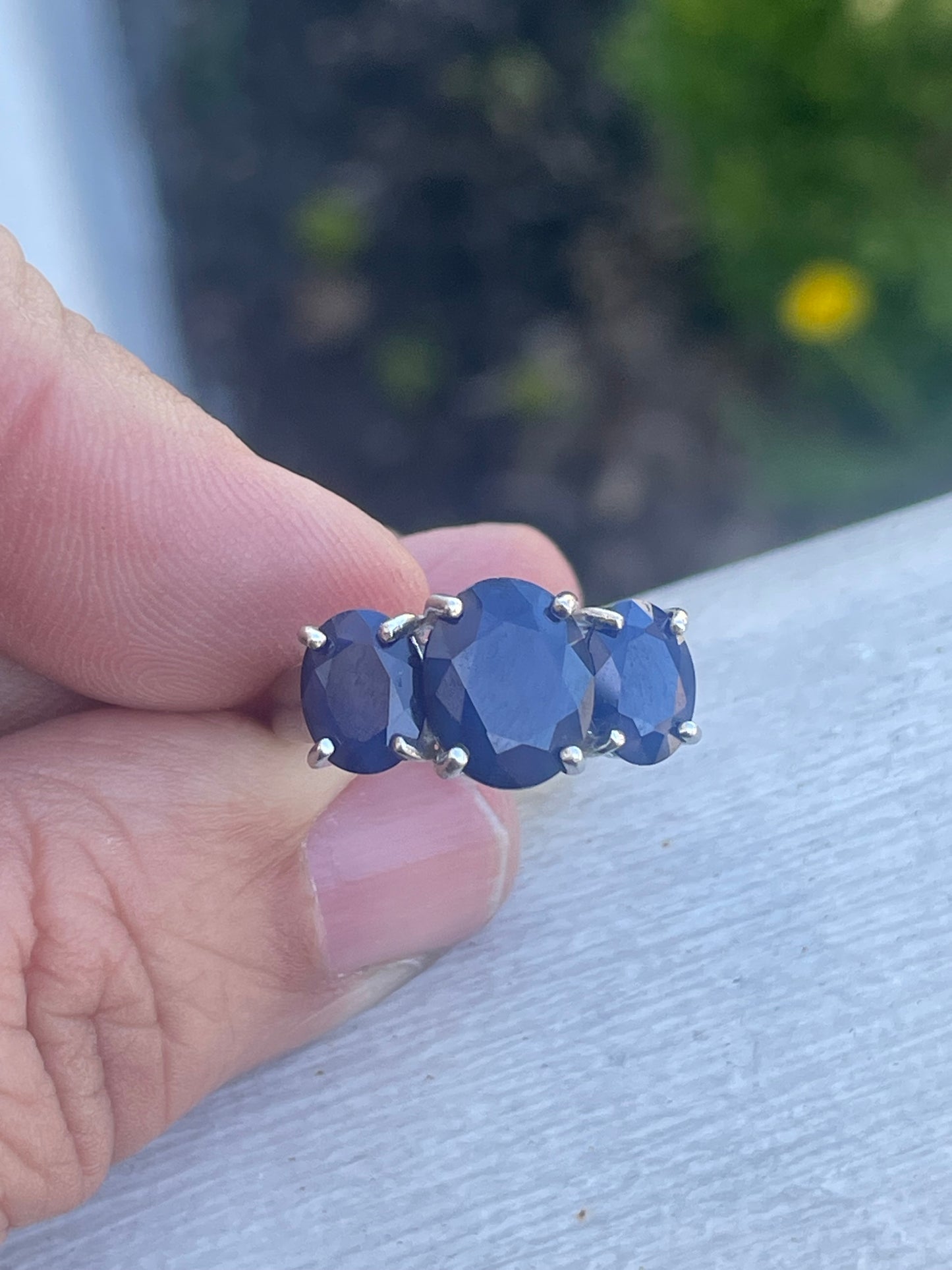 Natural Sapphire Past Present Future 925 Sterling Silver Ring Size 7