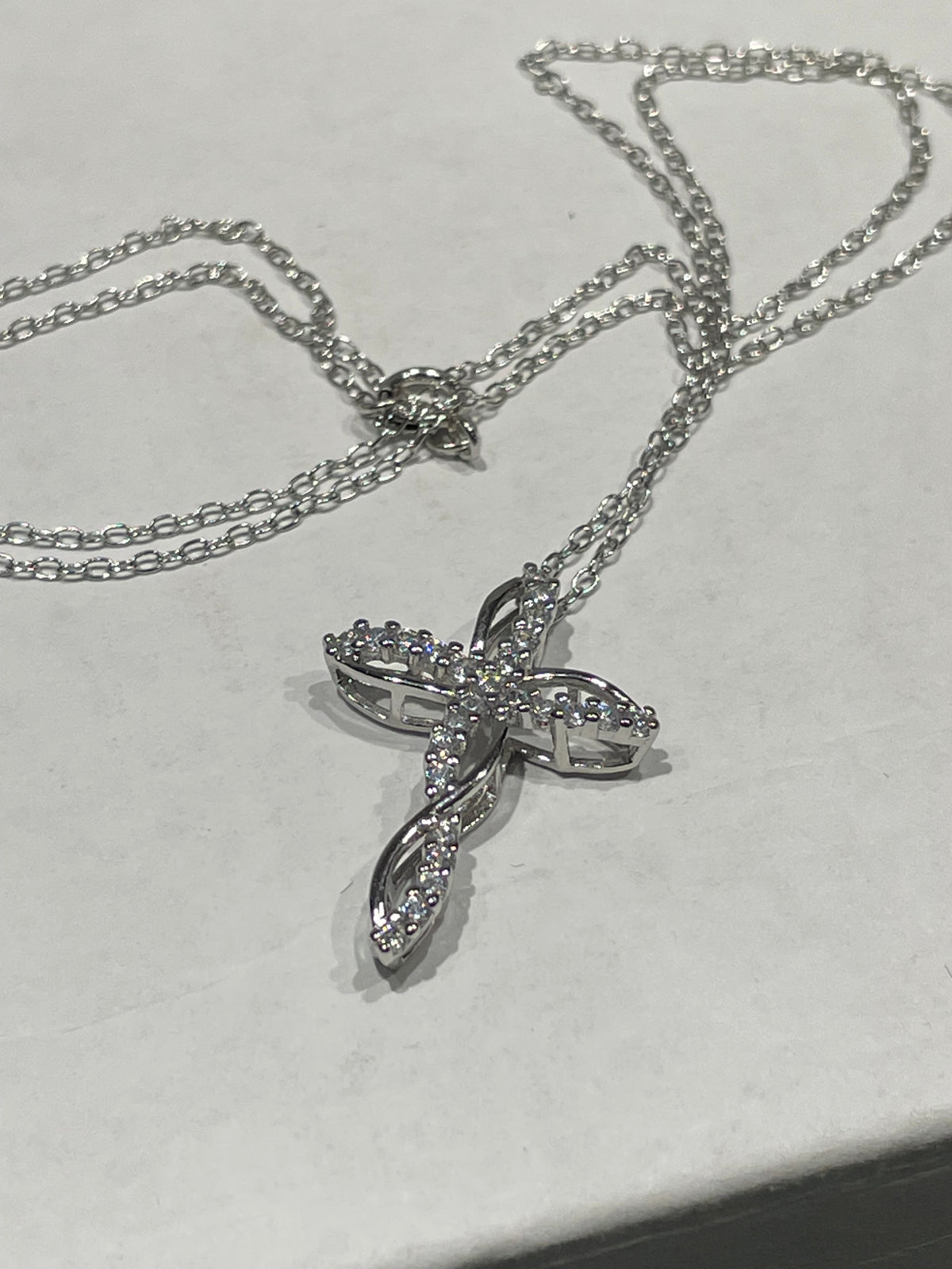 925 Sterling Silver White Topaz Infinity Cross Necklace