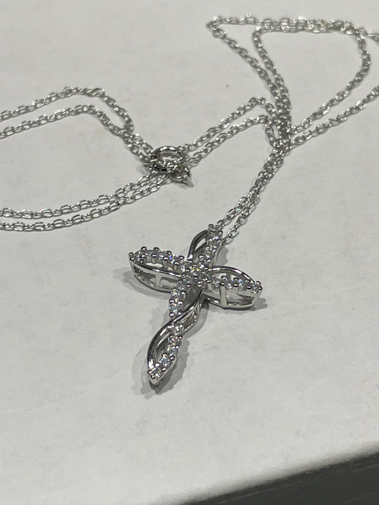 925 Sterling Silver White Topaz Infinity Cross Necklace
