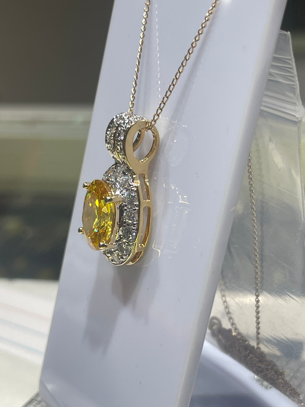 925 Sterling Silver Vermeil Simulated Yellow Topaz and Cz Necklace