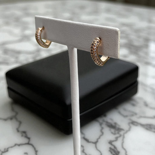 Stainless Steel Vermeil Pave Cz Heart Huggie Hoop Earrings
