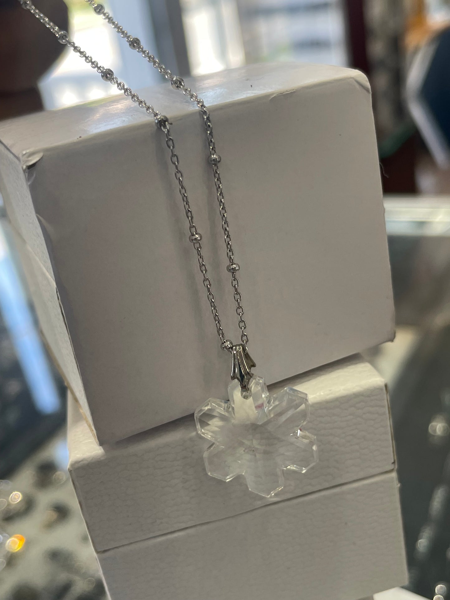 925 Sterling Silver Crystal Snowflake Necklace 18”