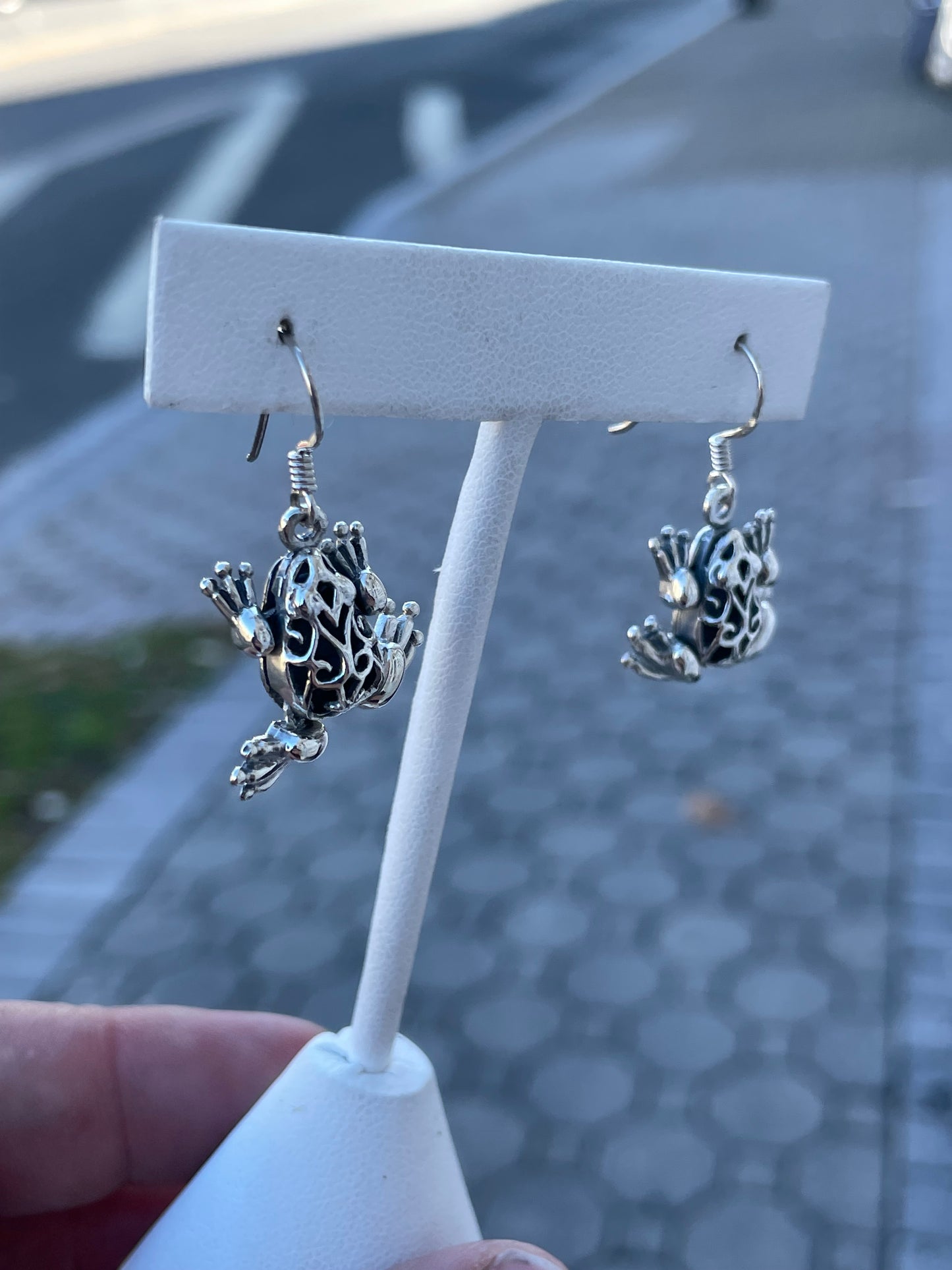 925 Sterling Silver 3-D Dangle Frog Earrings