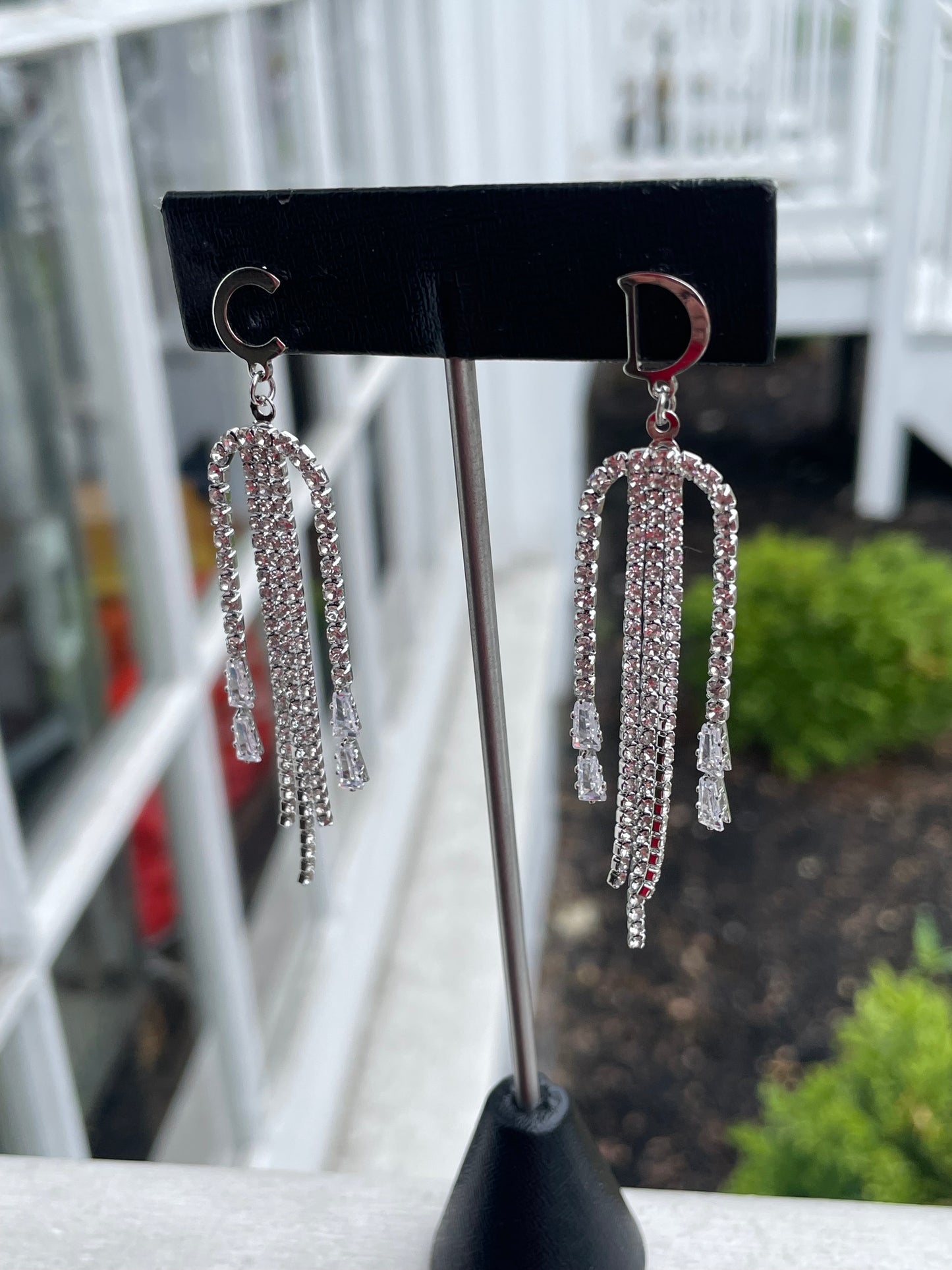 Silver Plated Christian Dior Style Clear Crystal Chandelier Earrings