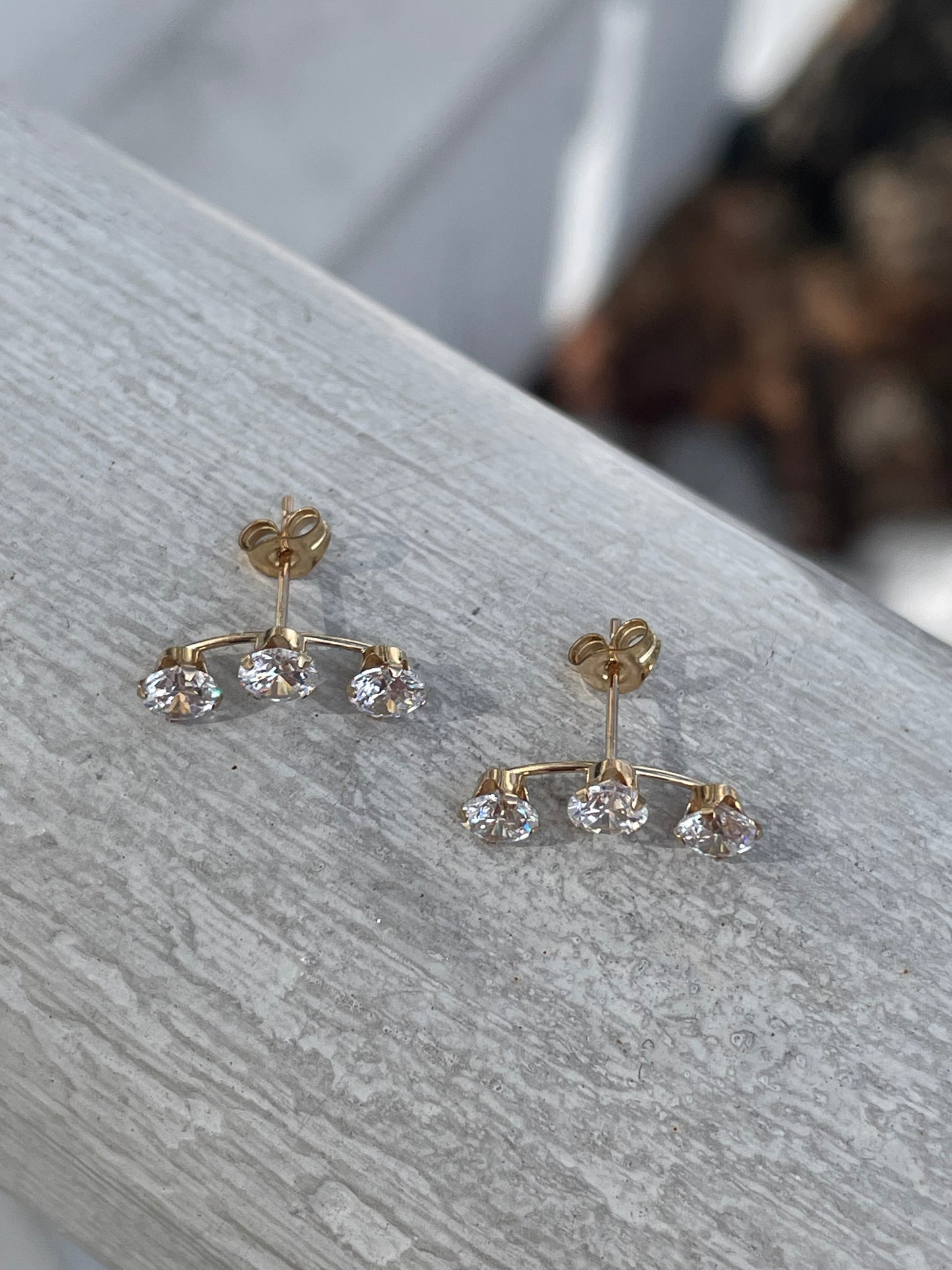14k Gold PPF Ear Climber Clear Zirconia Stud Earrings