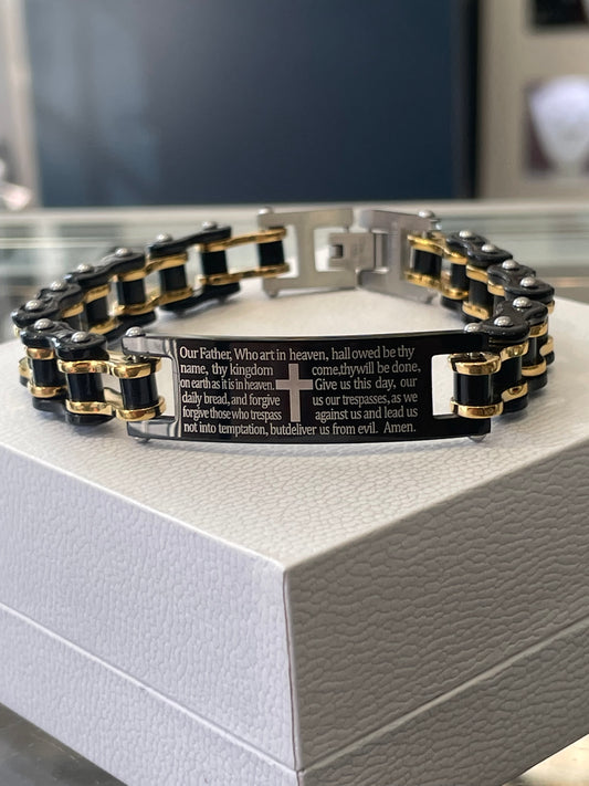 Stainless Steel Lords Prayer Bike Chain Link Bracelet
