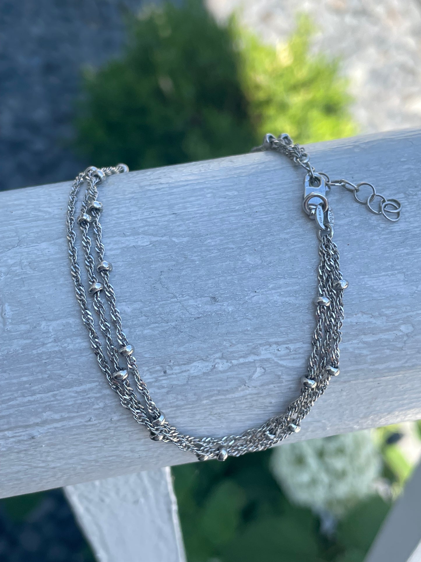 925 Sterling Silver Triple Strand bead by yard anklet 9”-10”