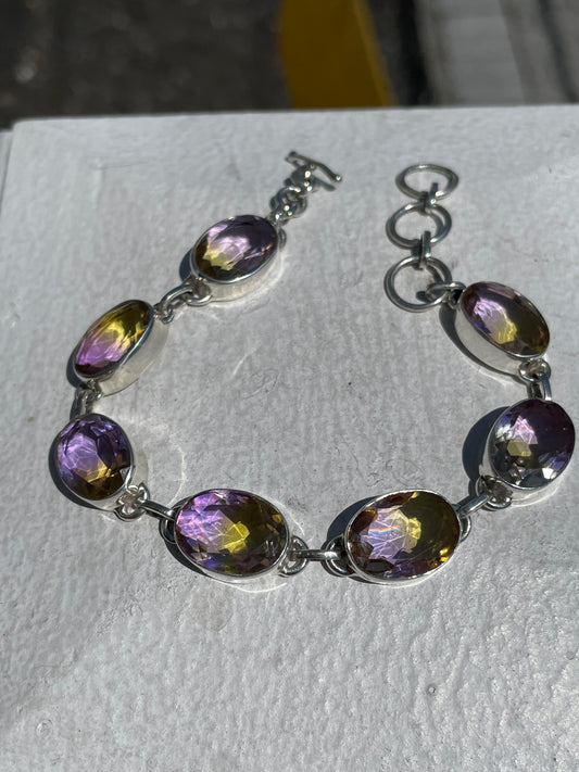 925 Sterling Silver Ametrine Large Stone Bracelet 7”-8”