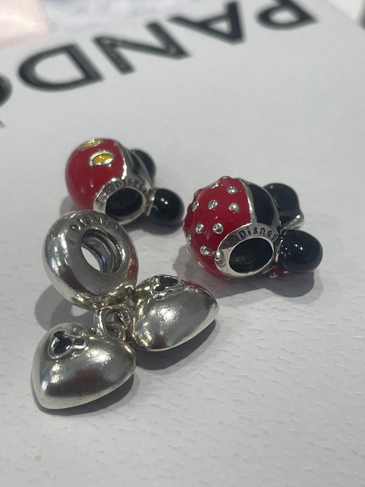 Pandora Disney 3pc Lot Mickey & Minnie Love Heart Set