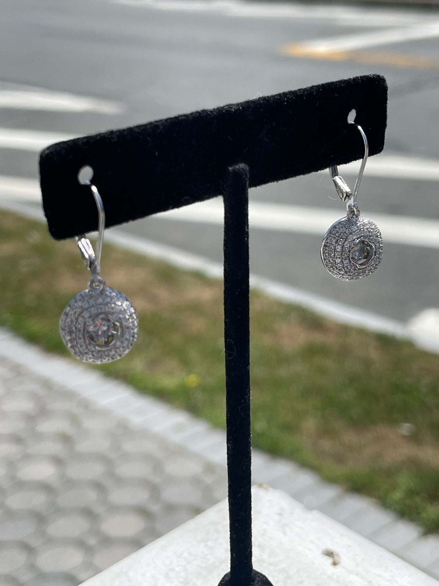 925 Sterling Silver Sparkling Cz Floater Dangle Earrings
