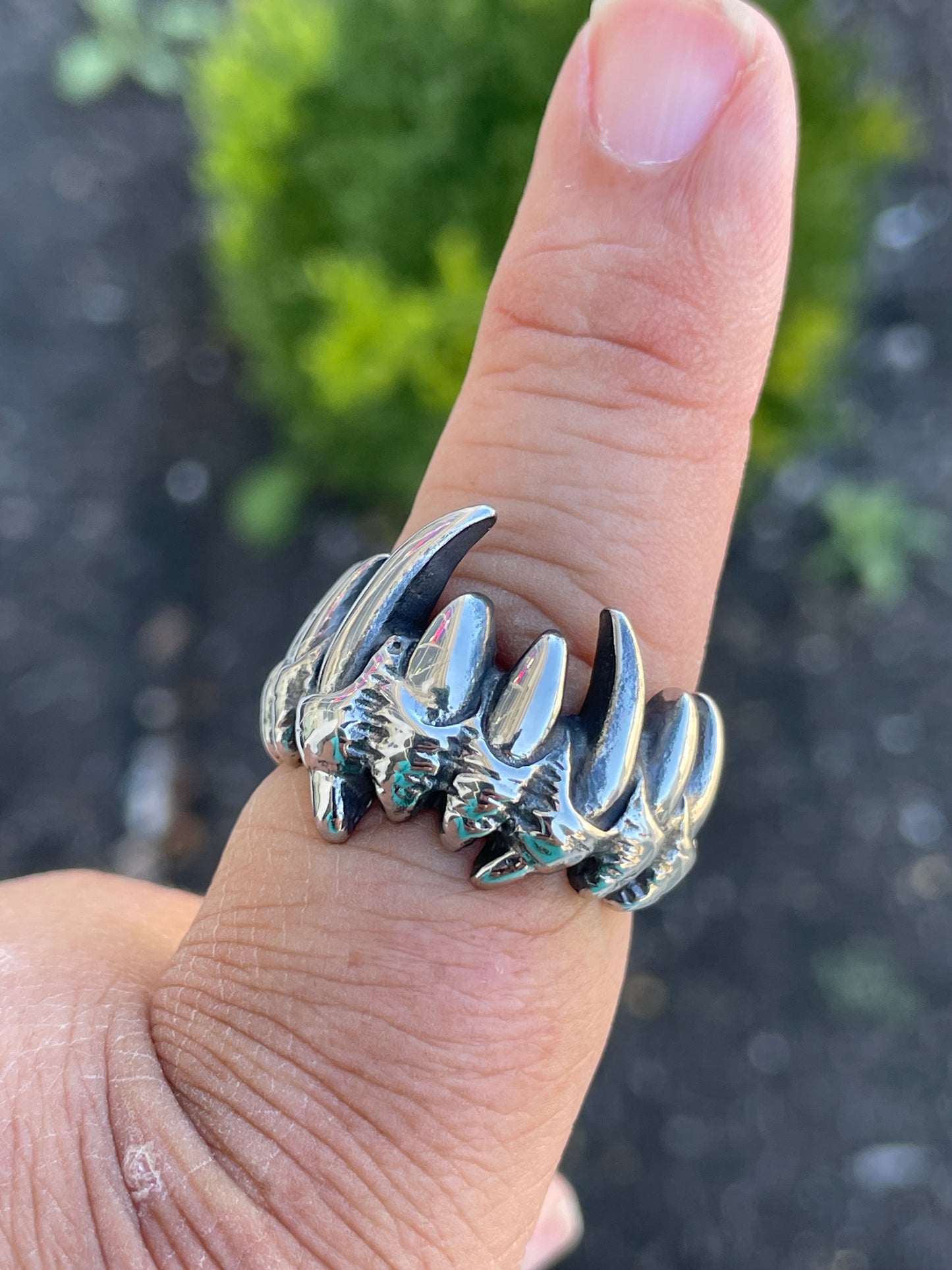 Stainless Steel Wolf Fangs Teeth Ring Size 9