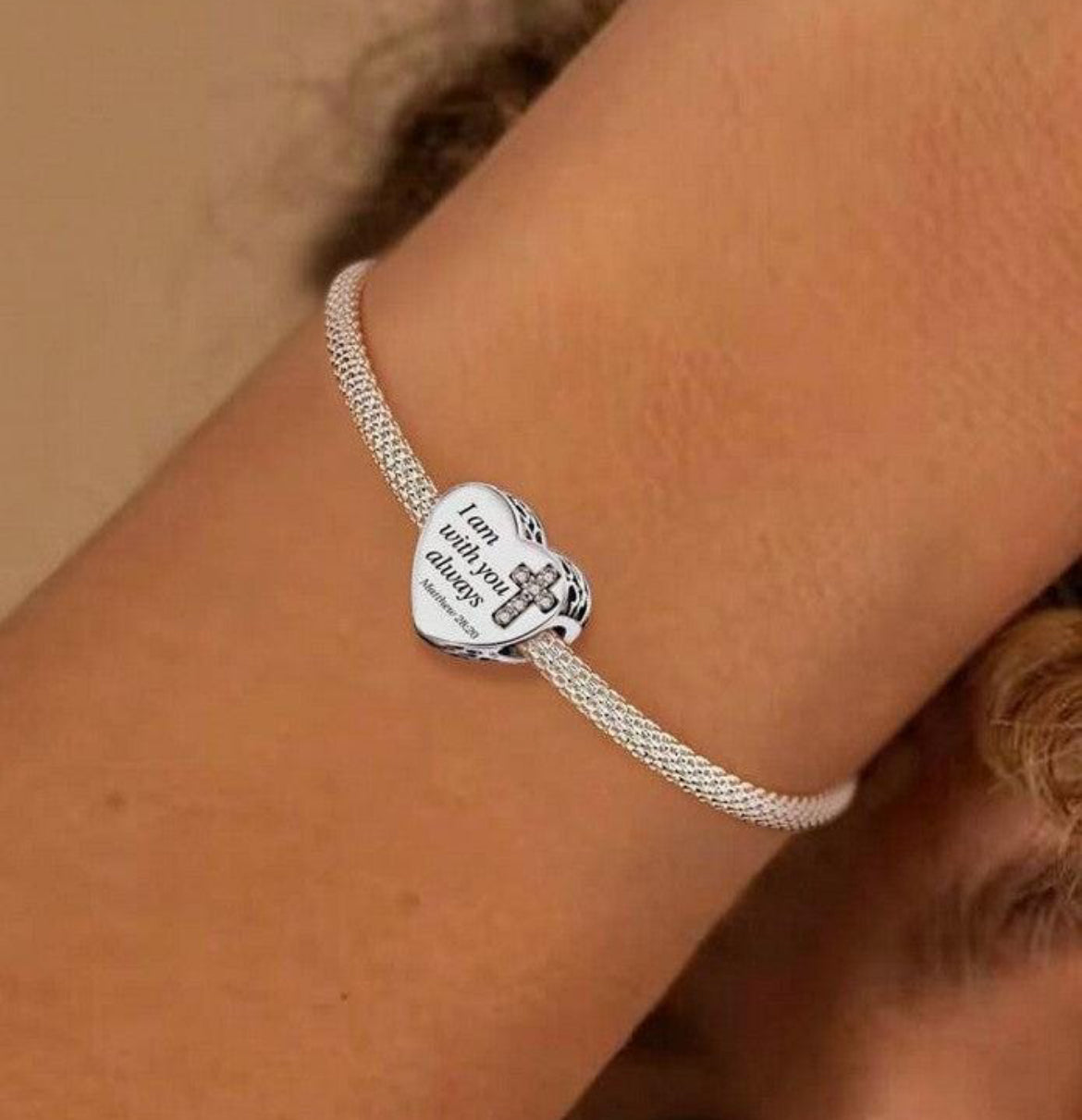 925 Sterling Silver Fits Pandora Matthew 28:20 Prayer Heart Charm