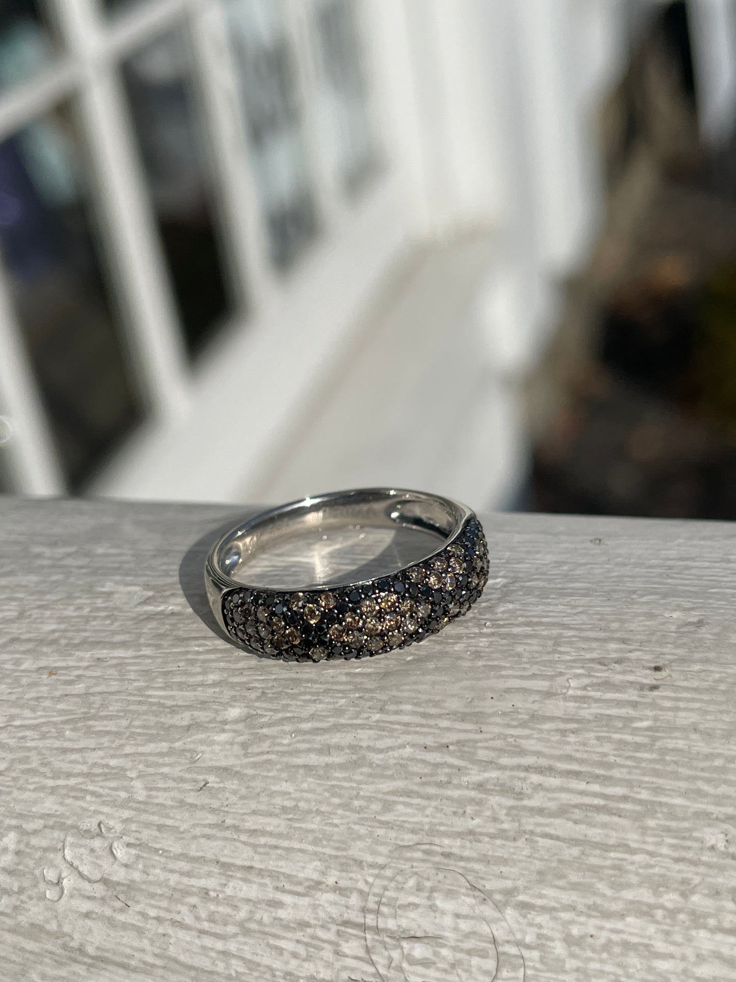 Designer Prima 14k White Gold Chocolate & Black Diamond Band Ring Size 7