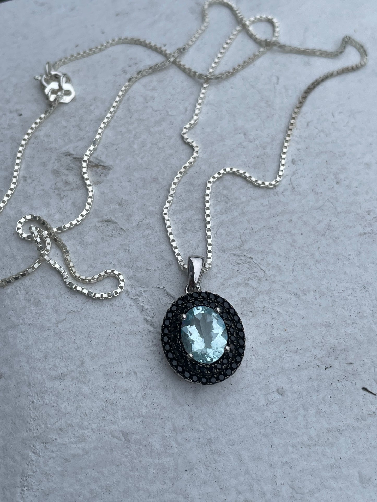 925 Sterling Silver Blue Topaz & Black Zirconia Necklace