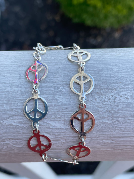 925 Sterling Silver Peace Sign Bracelet