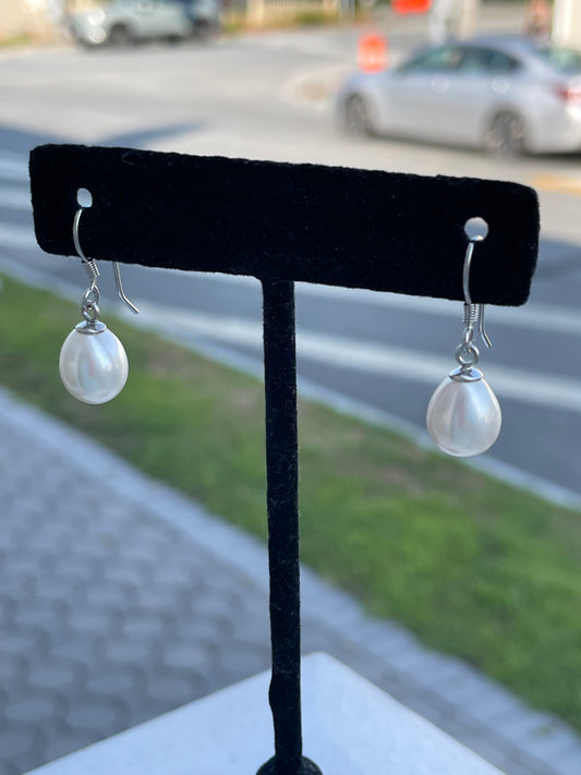 925 Sterling Silver 10mm Freshwater Pearl Drop Earrings