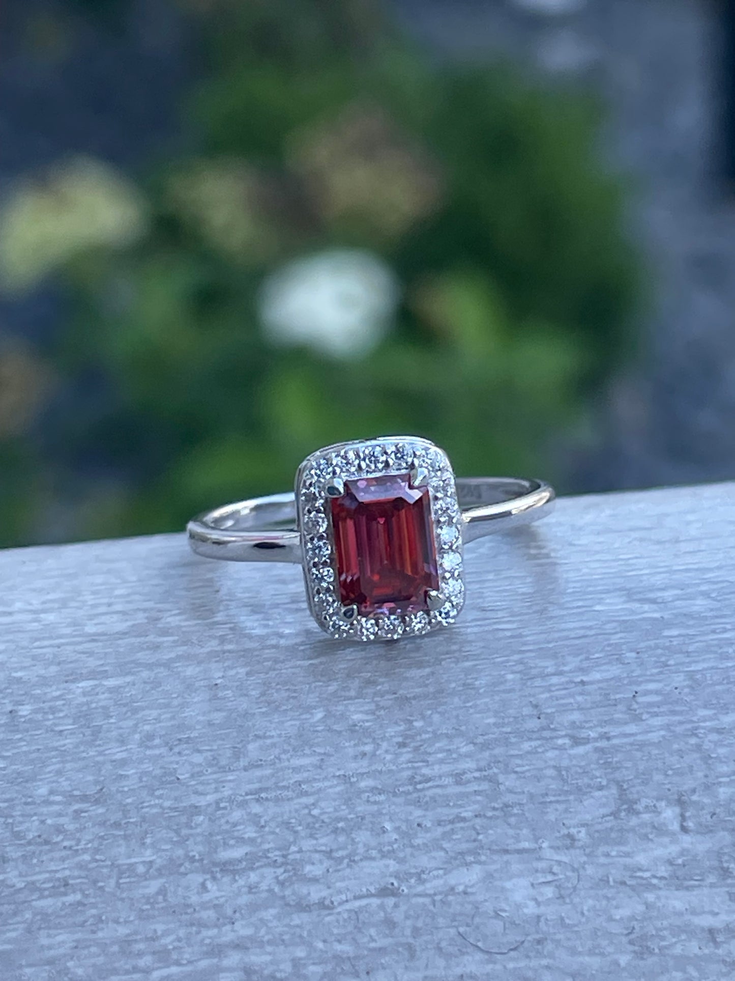 925 Sterling Silver Red Moissanite Ring
