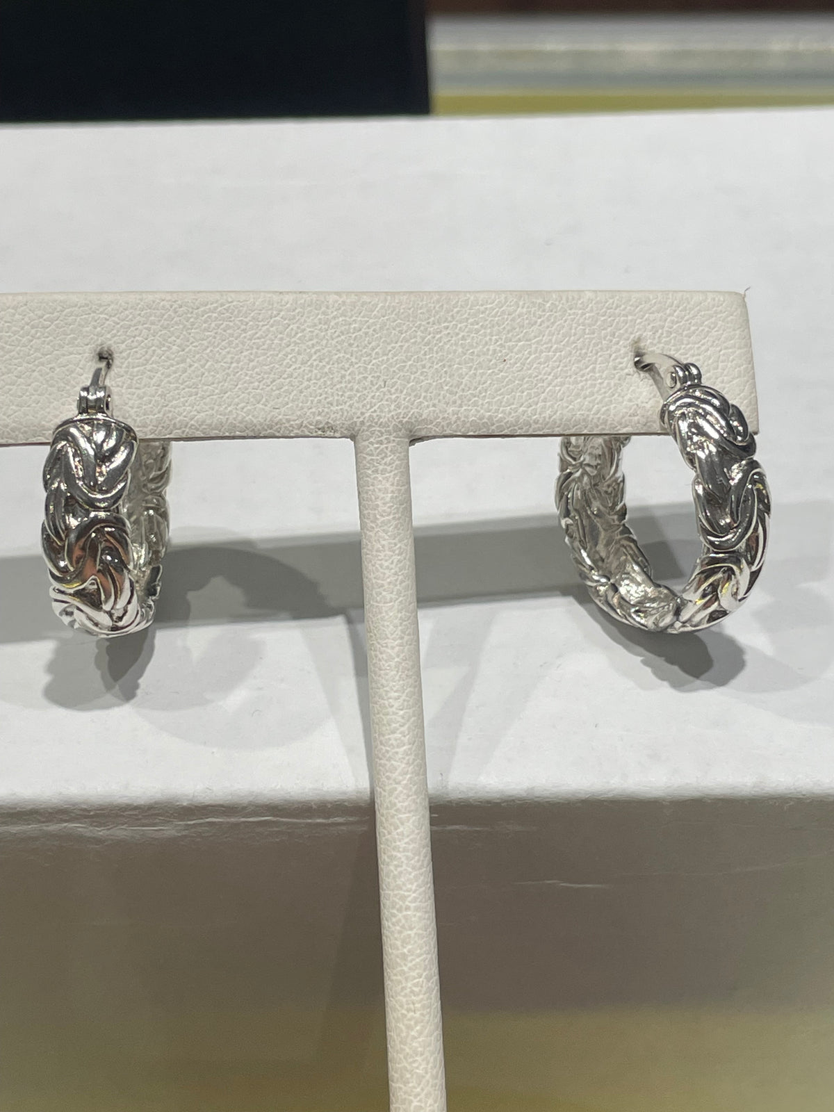 925 Sterling Silver Byzantine Link Hoop Earrings