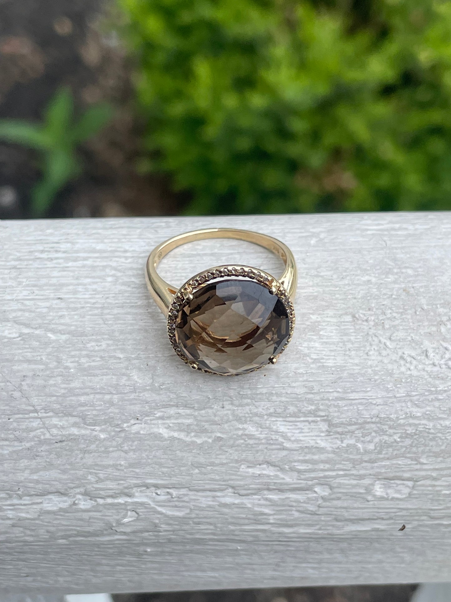 14k Gold Smoky Quartz & Diamond Ring Size 8.5