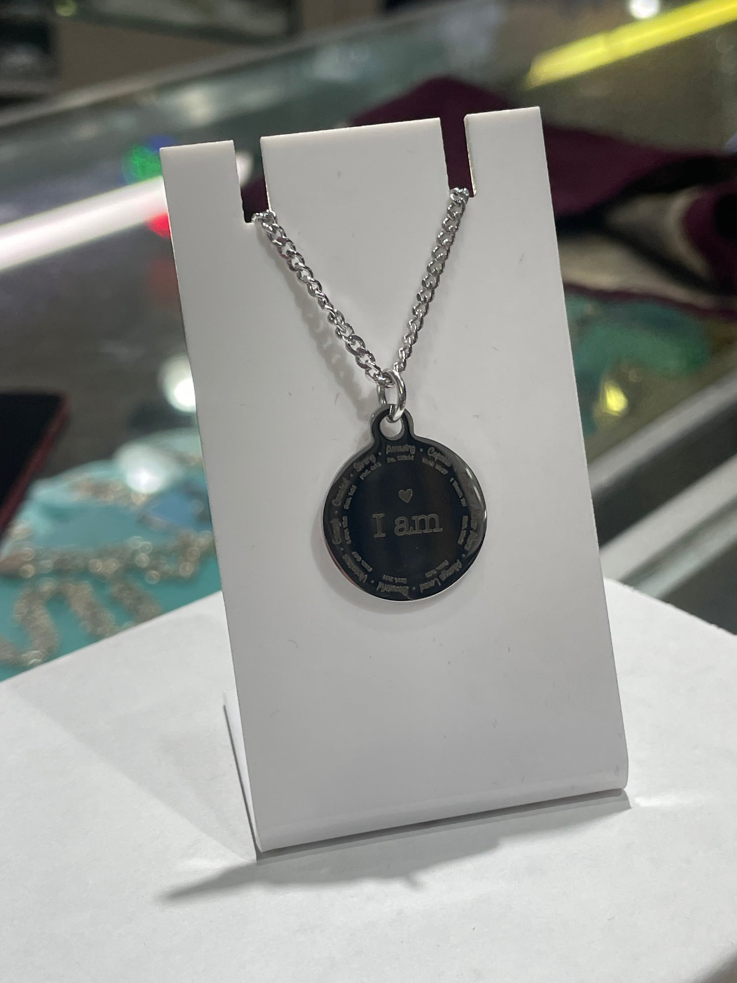 Stainless Steel I am Women’s Prayer Disc Necklace
