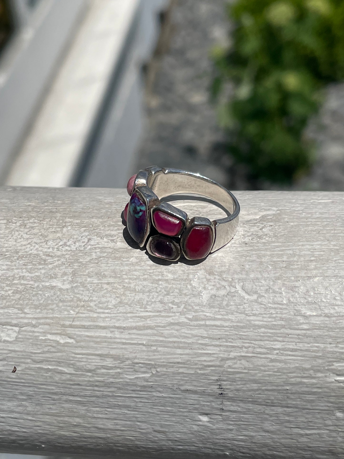 925 Sterling Silver Dahlia Copper & Pink Spiny Oyster Cluster Ring Size 7