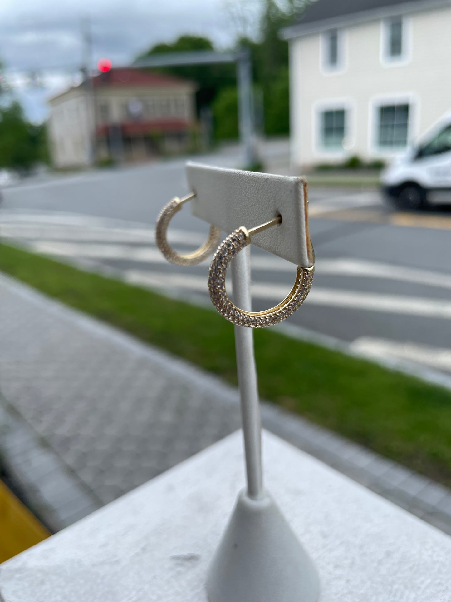14k Gold Full Pavé Cz Hoop Earrings