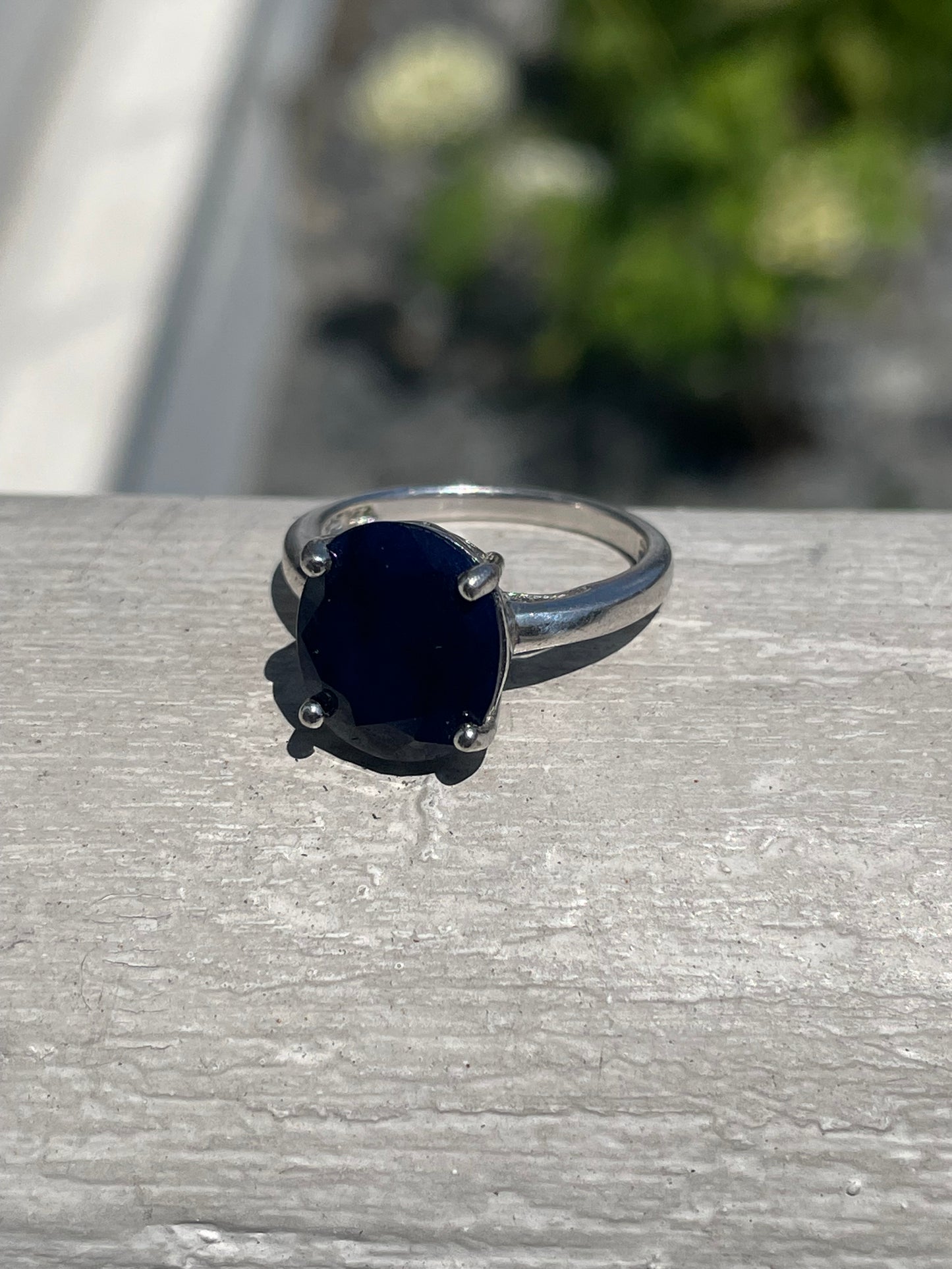 925 Sterling Silver Large Natural Sapphire Solitaire Ring Size 6