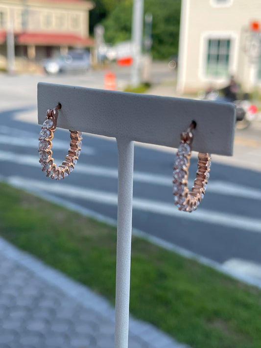 925 Sterling Silver Rose Vermeil Sparkling Cz Hoop Earrings