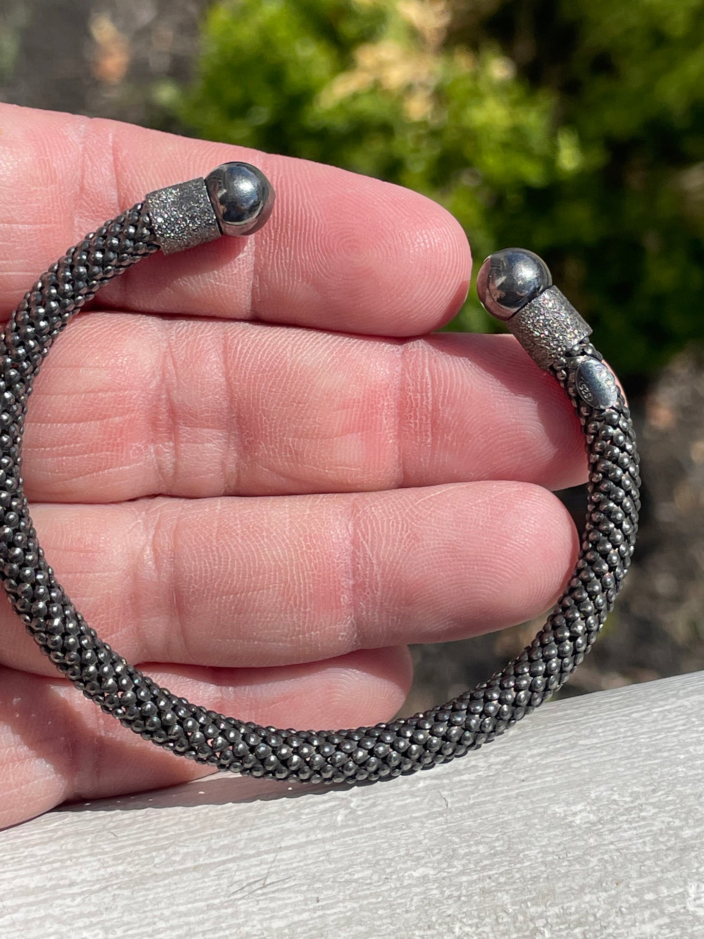 925 Sterling Silver Oxidized Silver Flexible Cuff Bracelet (U18)