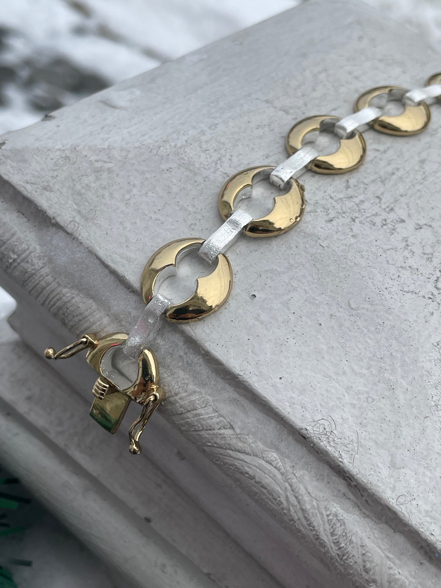 925 Sterling Silver & Vermeil 2tone Crescent Moon Open Link Bracelet 7.5”