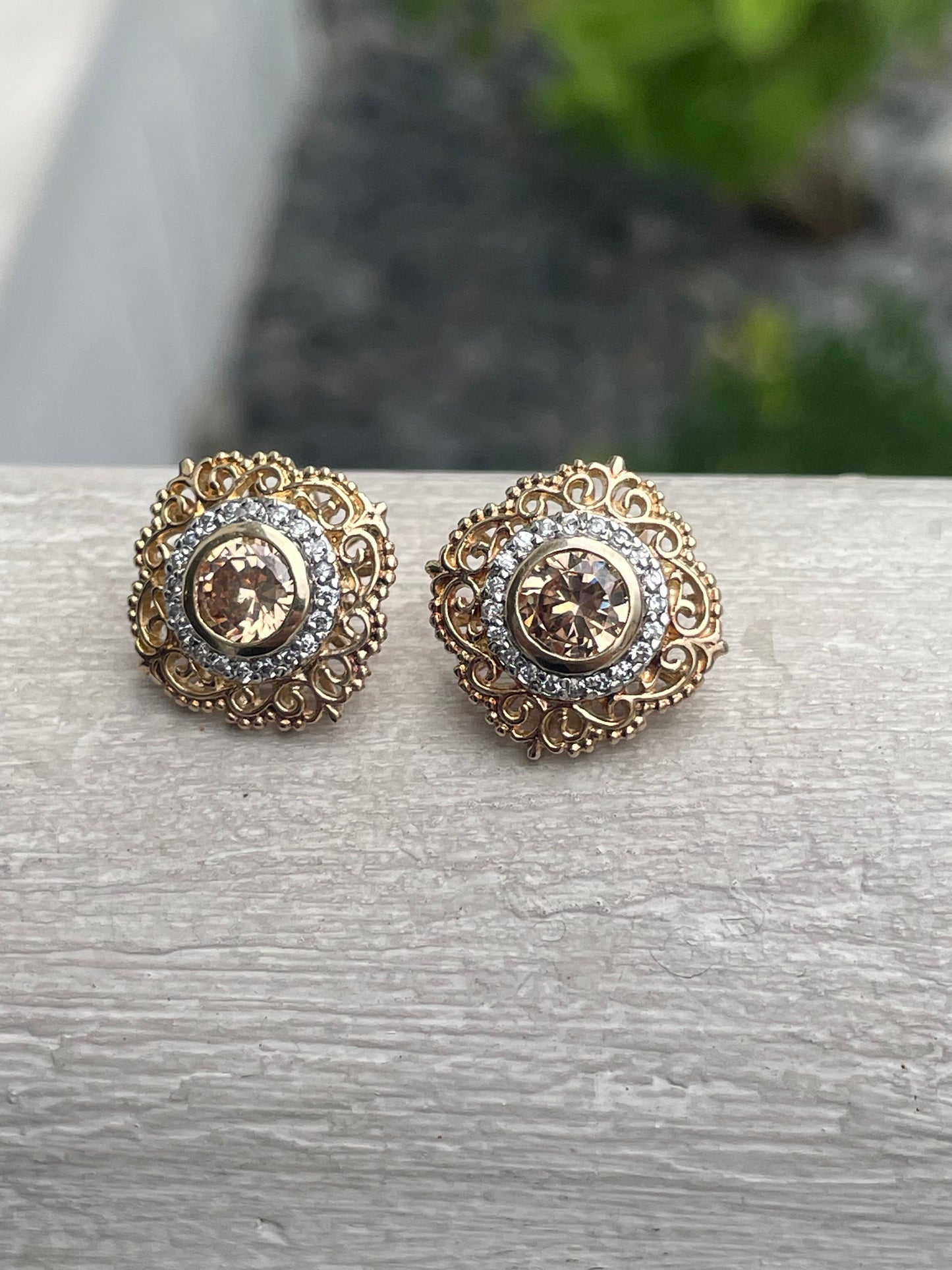 925 Sterling Silver Filigree Citrine Stud Earrings