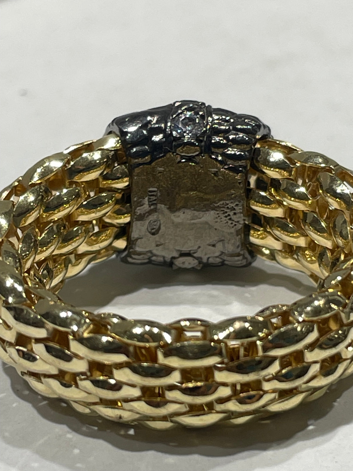 925 Sterling Silver Vermeil 2tone Stretch Mesh Ring Open Size 6.5 - 11