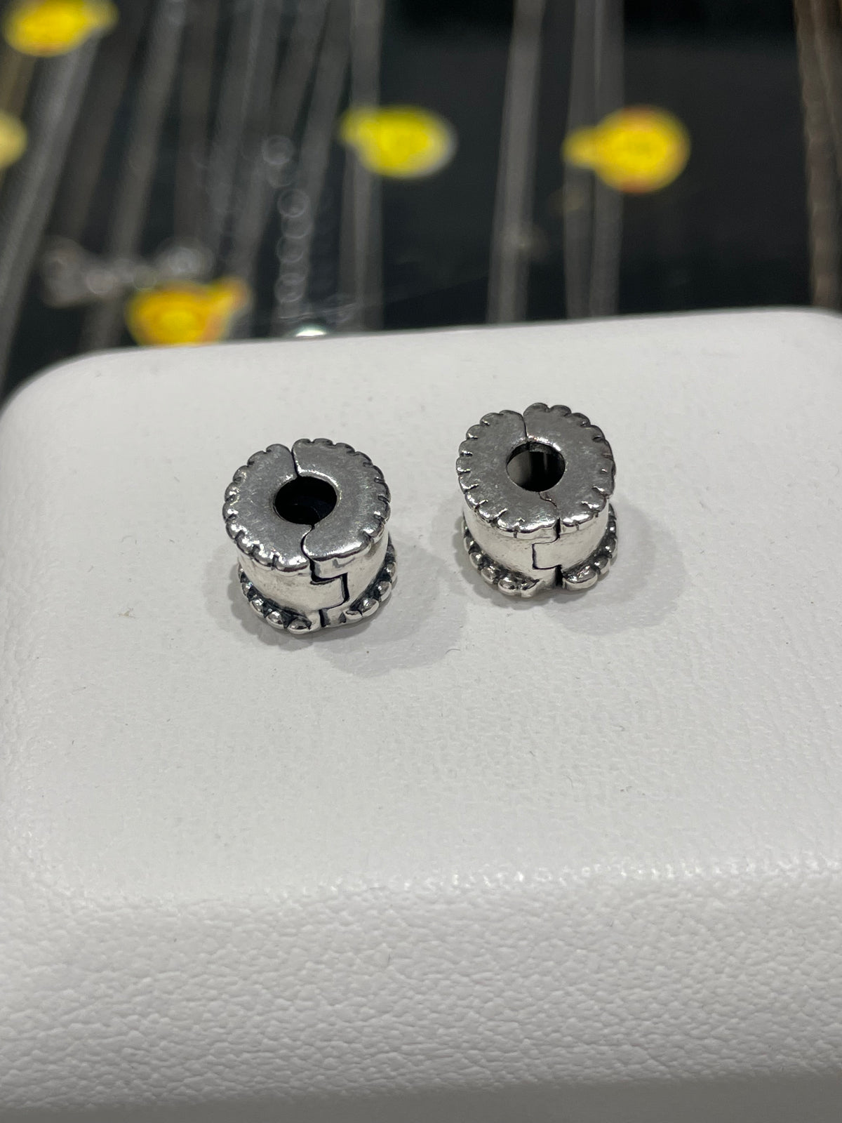 Retired Pandora x2 Silver Beveled Matching Clips Lot