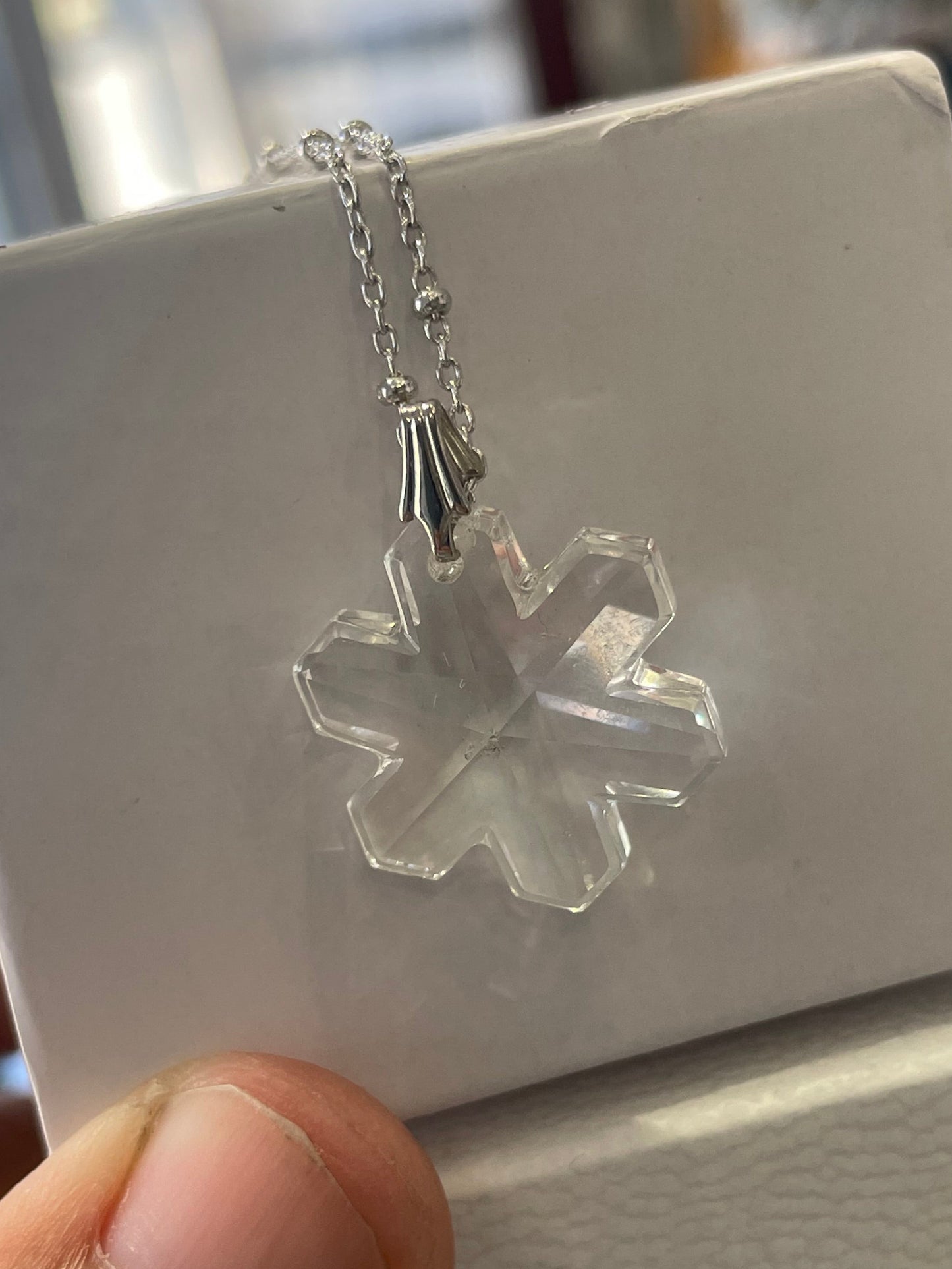 925 Sterling Silver Crystal Snowflake Necklace 18”