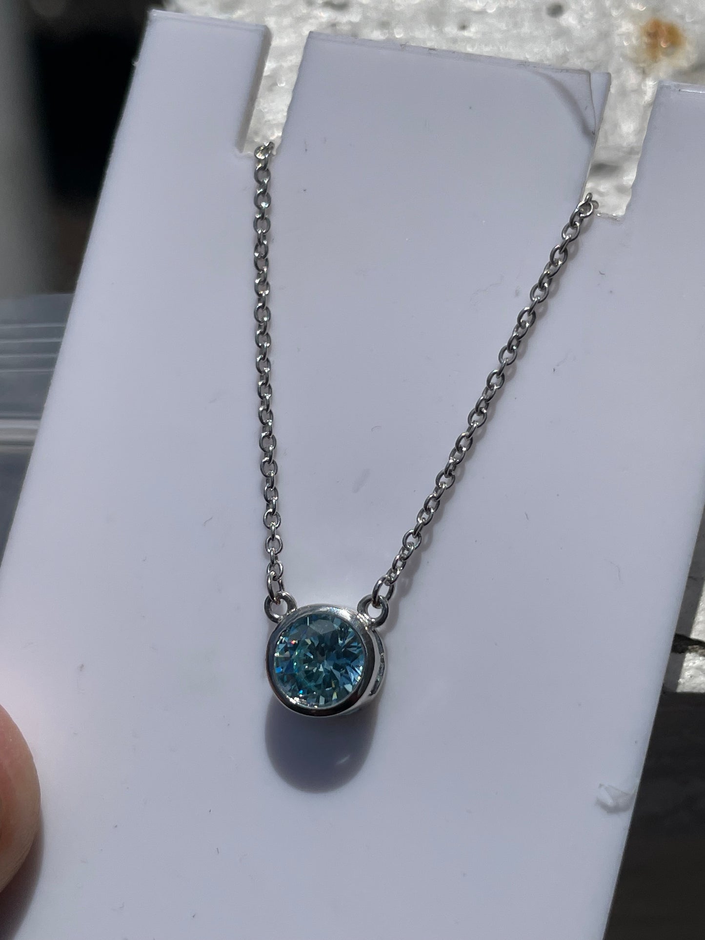 925 Sterling Silver Solitaire Aquamarine Bezel Stone Necklace