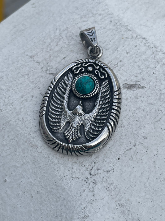 Stainless Steel Faux Turquoise Eagle Pendant