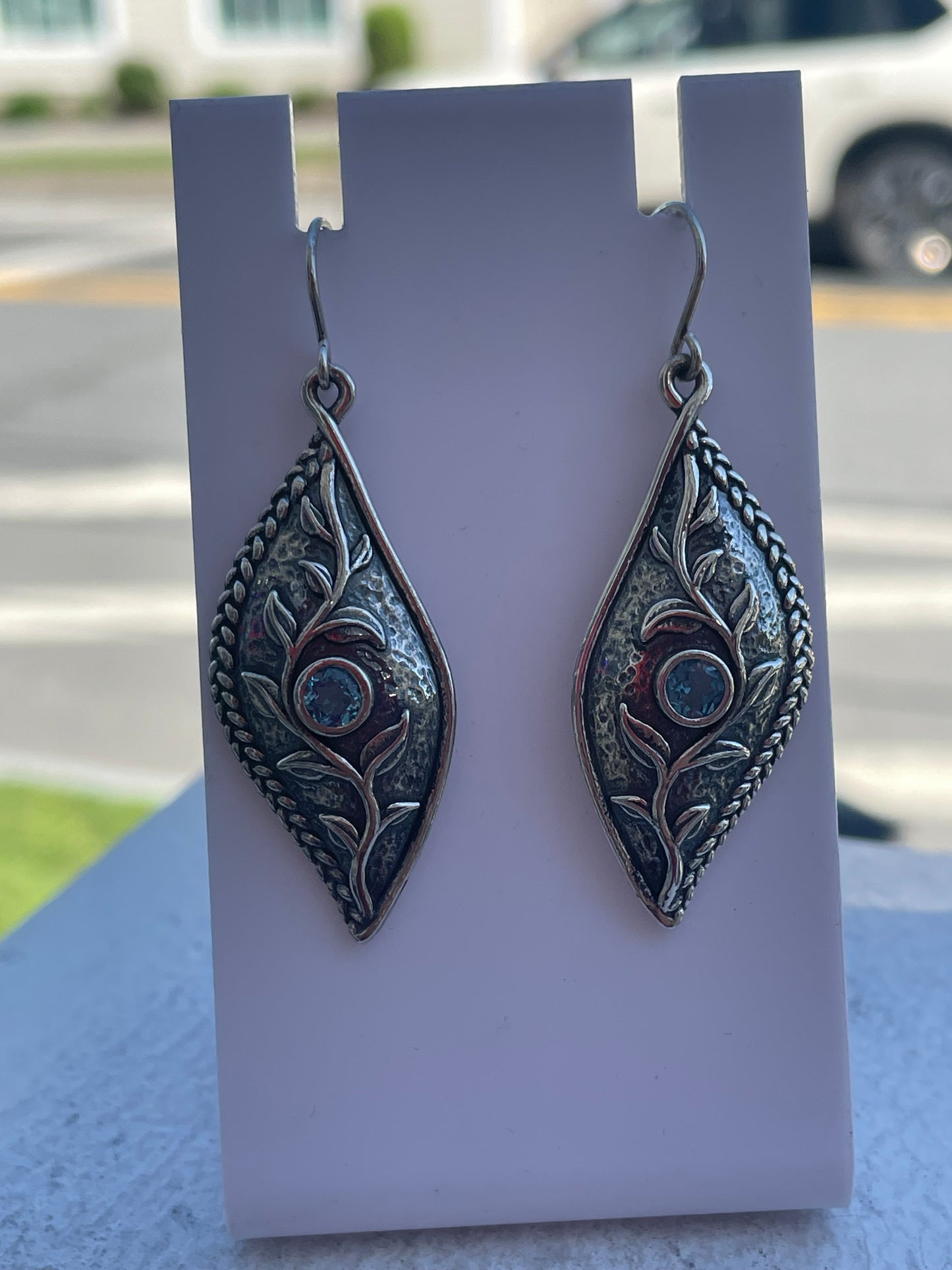 Designer Paz 925 Sterling Silver Blue Topaz Divine Dangle Earrings
