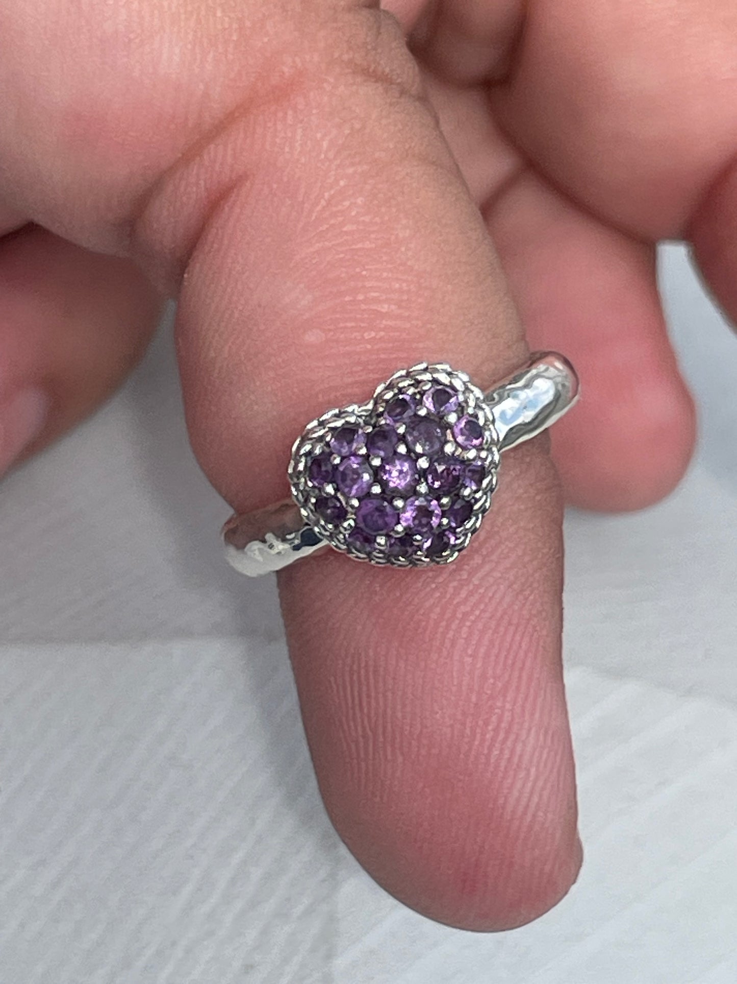 925 Sterling Silver Designer JAI John Hardy Amethyst Heart Cluster Ring