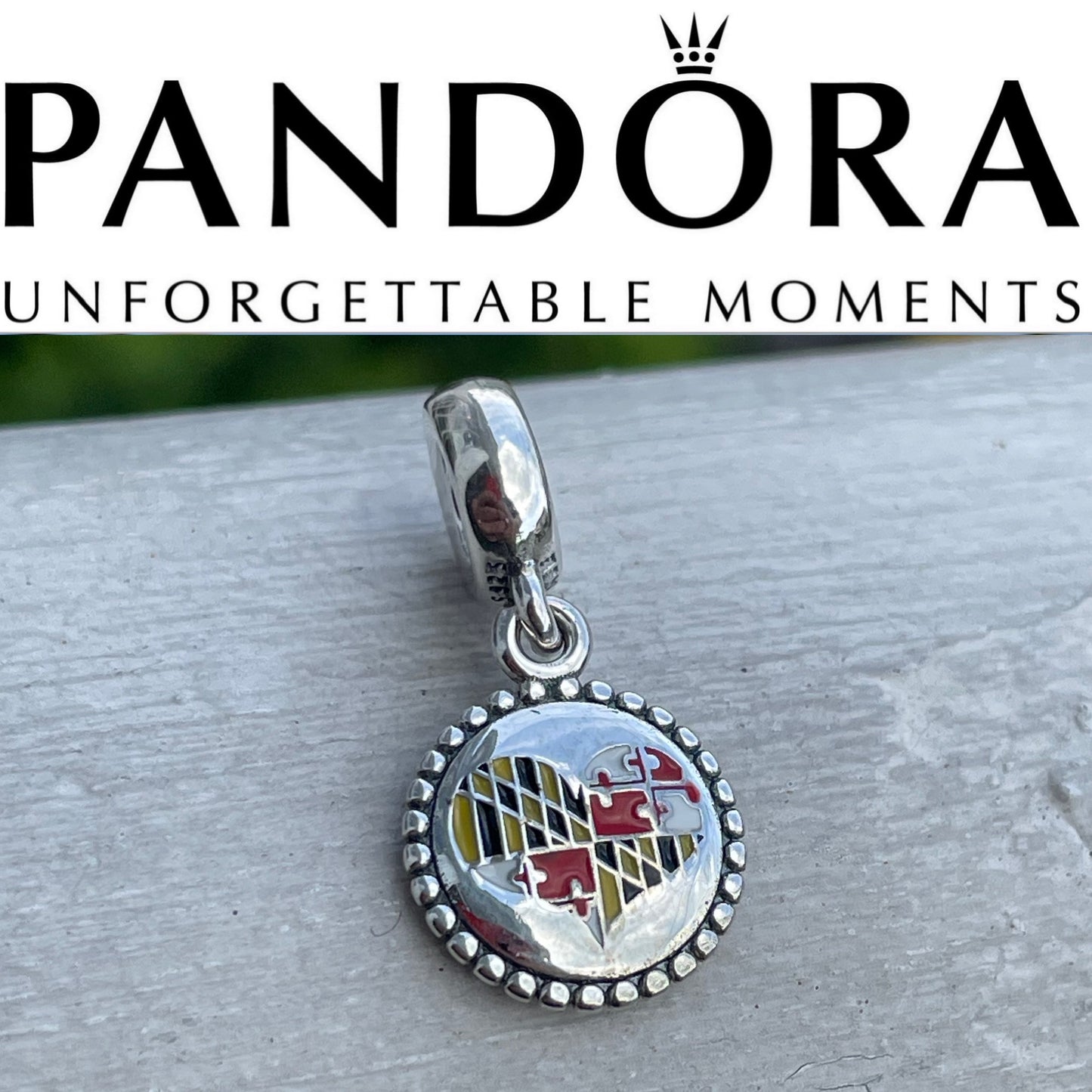 Pandora Maryland State Flag Exclusive Heart Dangle Travel Destination Charm